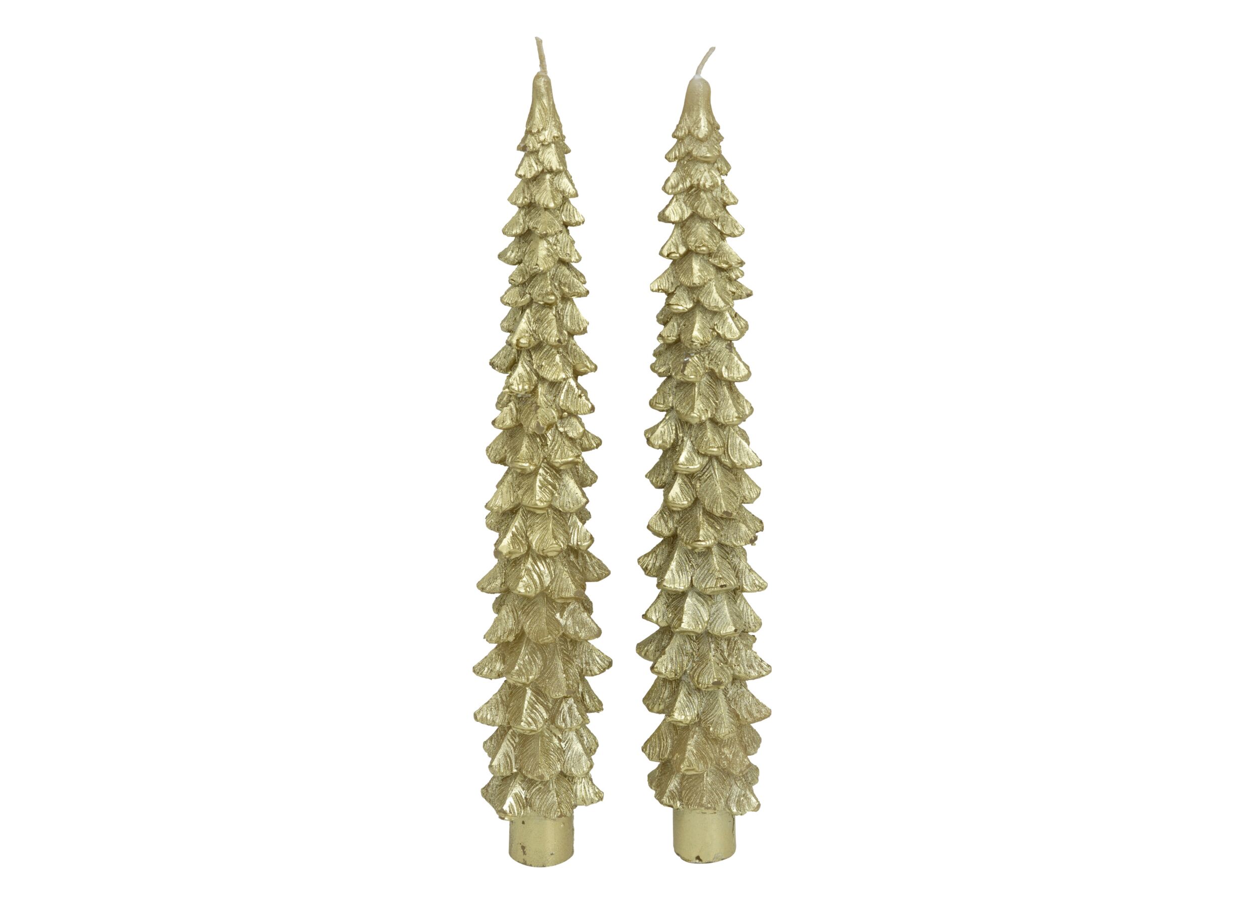 Kaars Dennenappel H25cm - paraffine - goud set van 2 - Bougie Feuille de pomme H25cm - paraffine - doré lot de 2