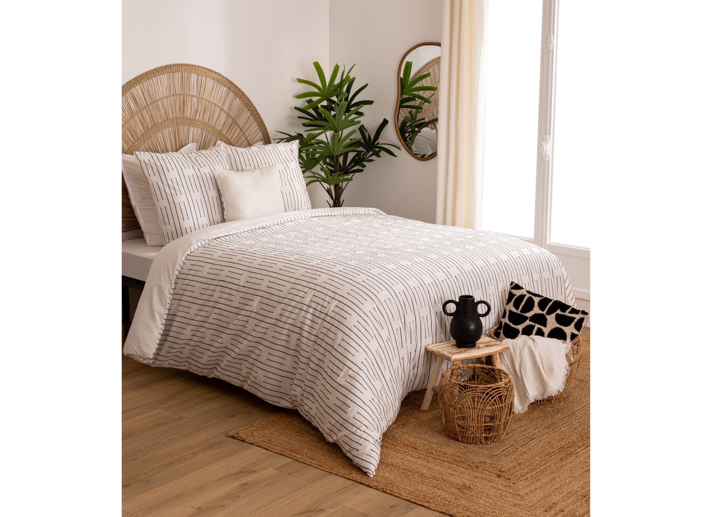 Sfeerfoto - Dekbedovertrek Kain 240x220cm - katoen - wit & zwart