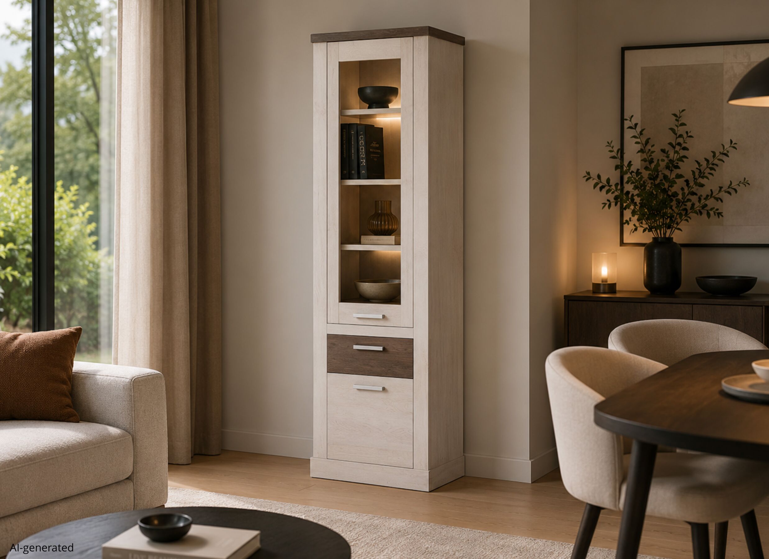AI Generated - Vitrinekast Duro 71cm - decor - pine white & antique oak