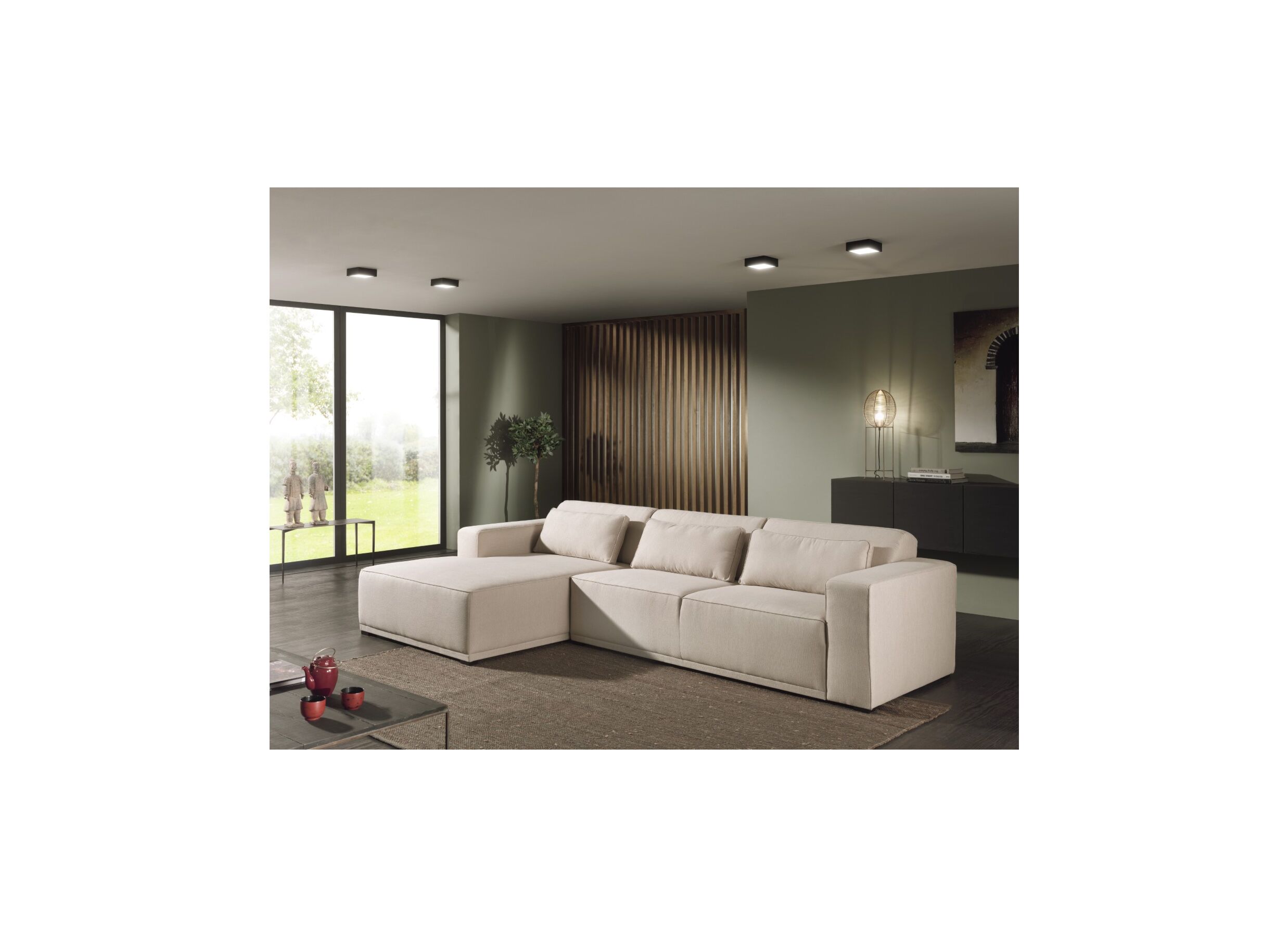 Sfeerfoto - Hoeksalon Ezra 325x178cm - stof - greige
