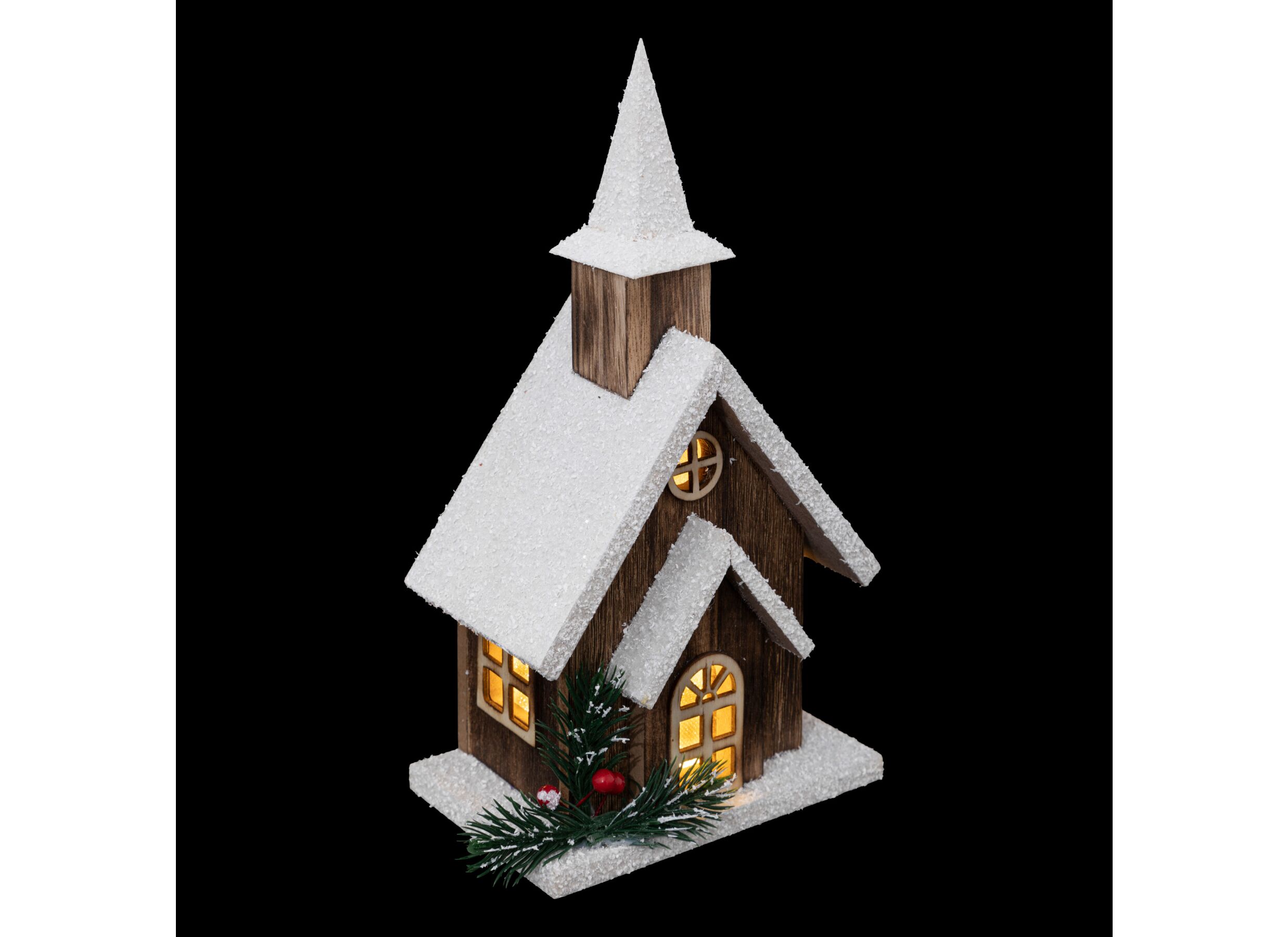 Aperçu - Décoration de Noël Église en Bois avec LED H27cm