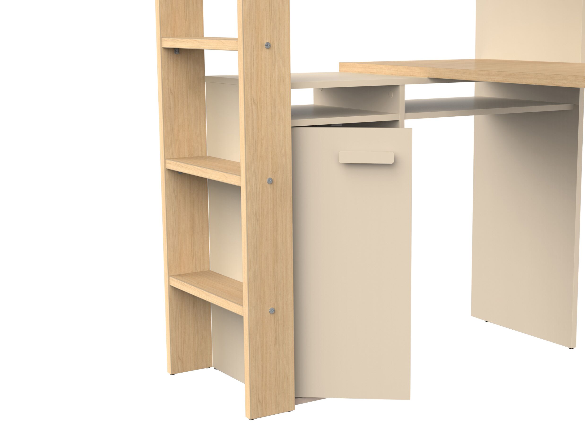 Detailfoto - Hoogslaper Camilia 90x200cm - decor - zand beige met bureau en opbergruimte