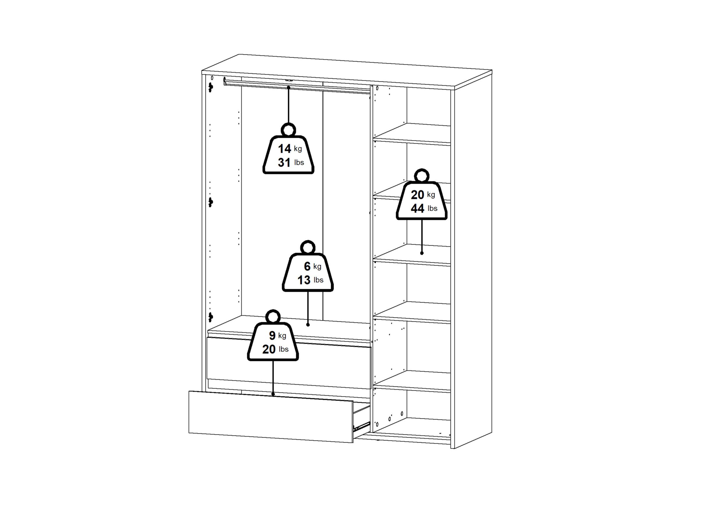 Dimensions - Garde-robe Next 149x58xH202cm - décor - blanc & jackson hickory