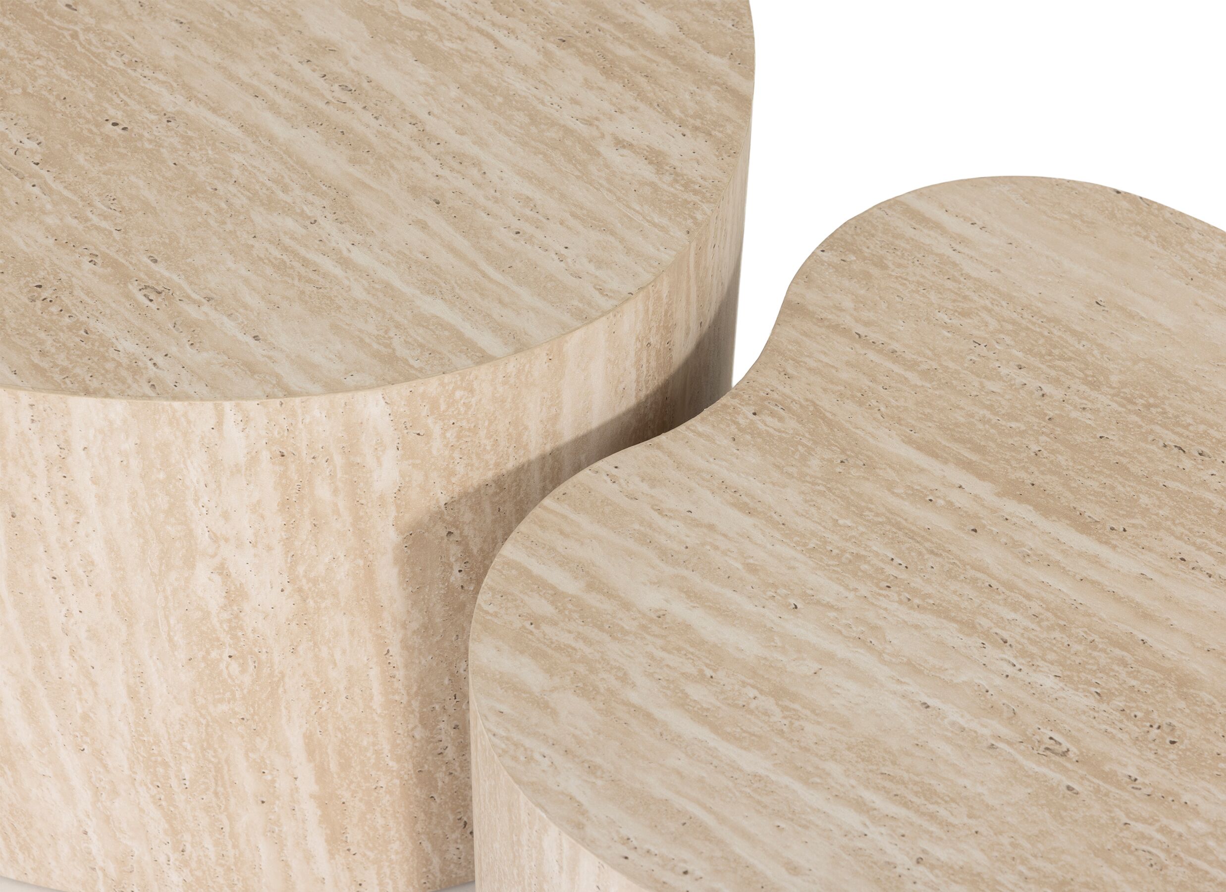 Detail - Table d'appoint Coup De Coeur 48x43x32/58x55x38cm - décor - travertin look - lot de 2