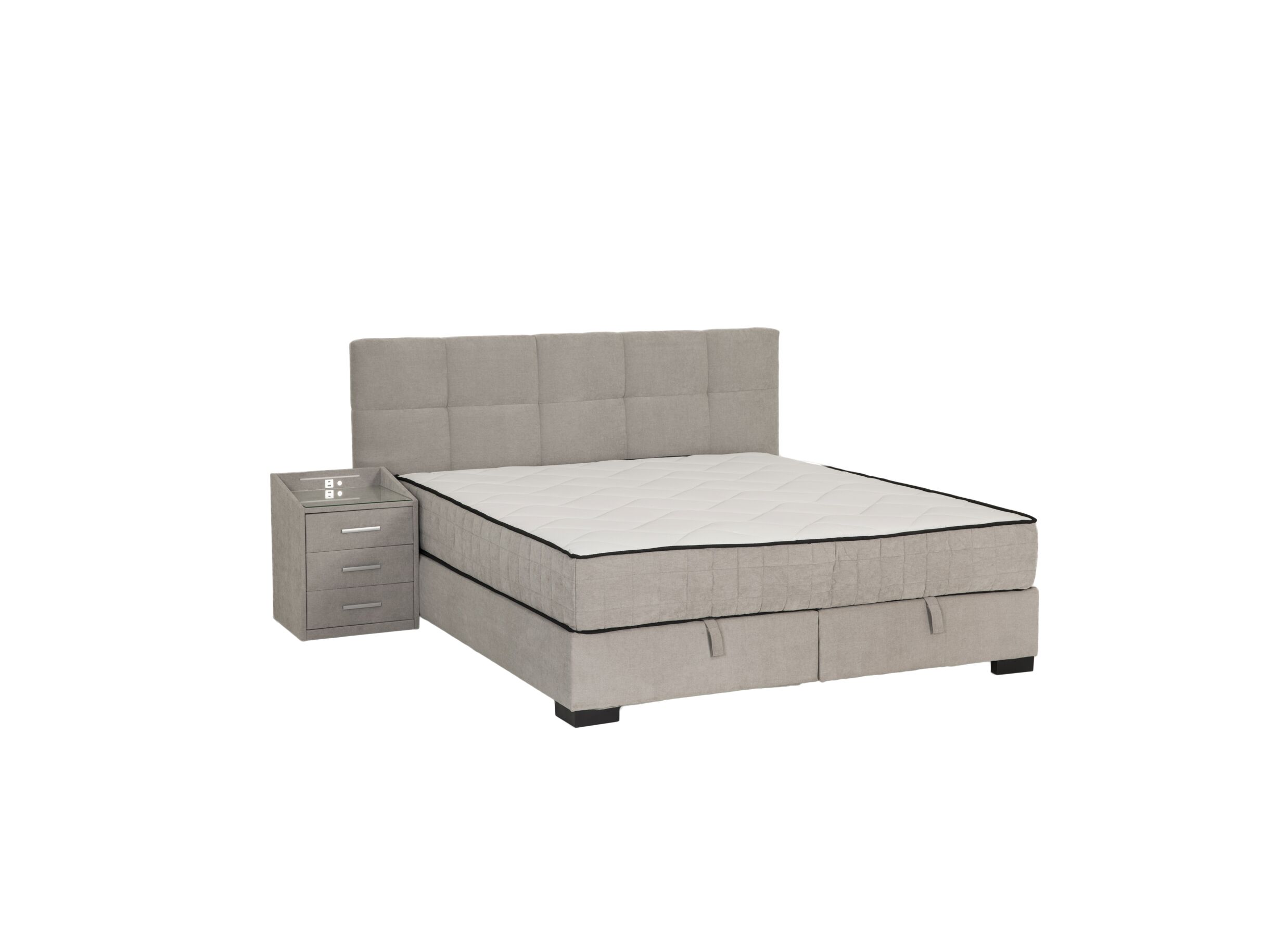 Photo ensemble - Lit box Nagol A 180x200cm avec rangement tissu argent