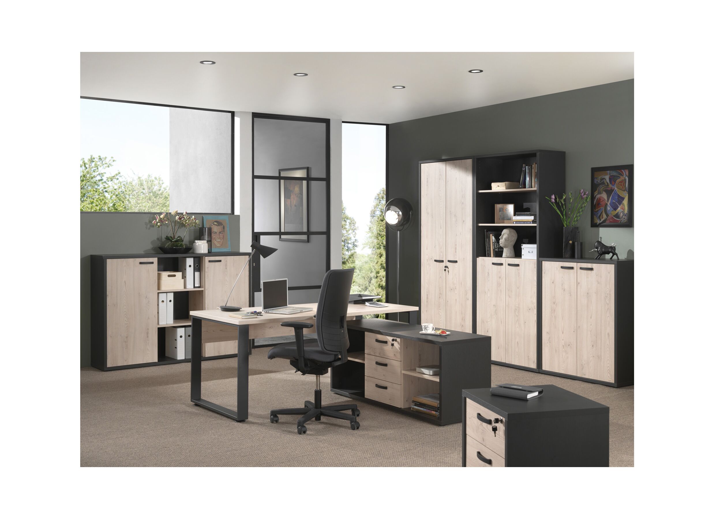 Armoire de rangement Capo 2 90x40x112cm - mélamine - châtaigne & noir