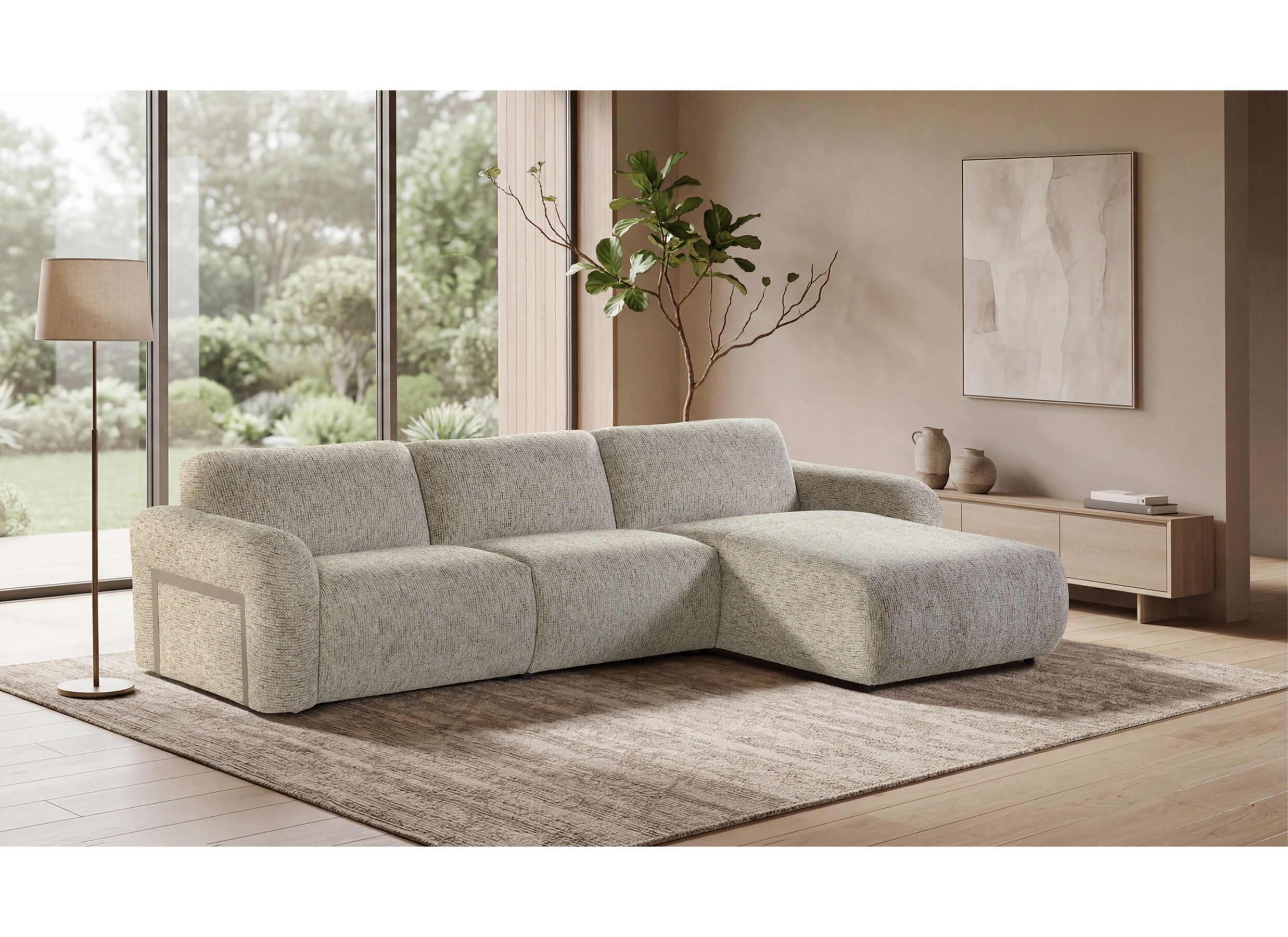 Sfeerfoto - Hoeksalon Famy 353x187cm - stof - zand