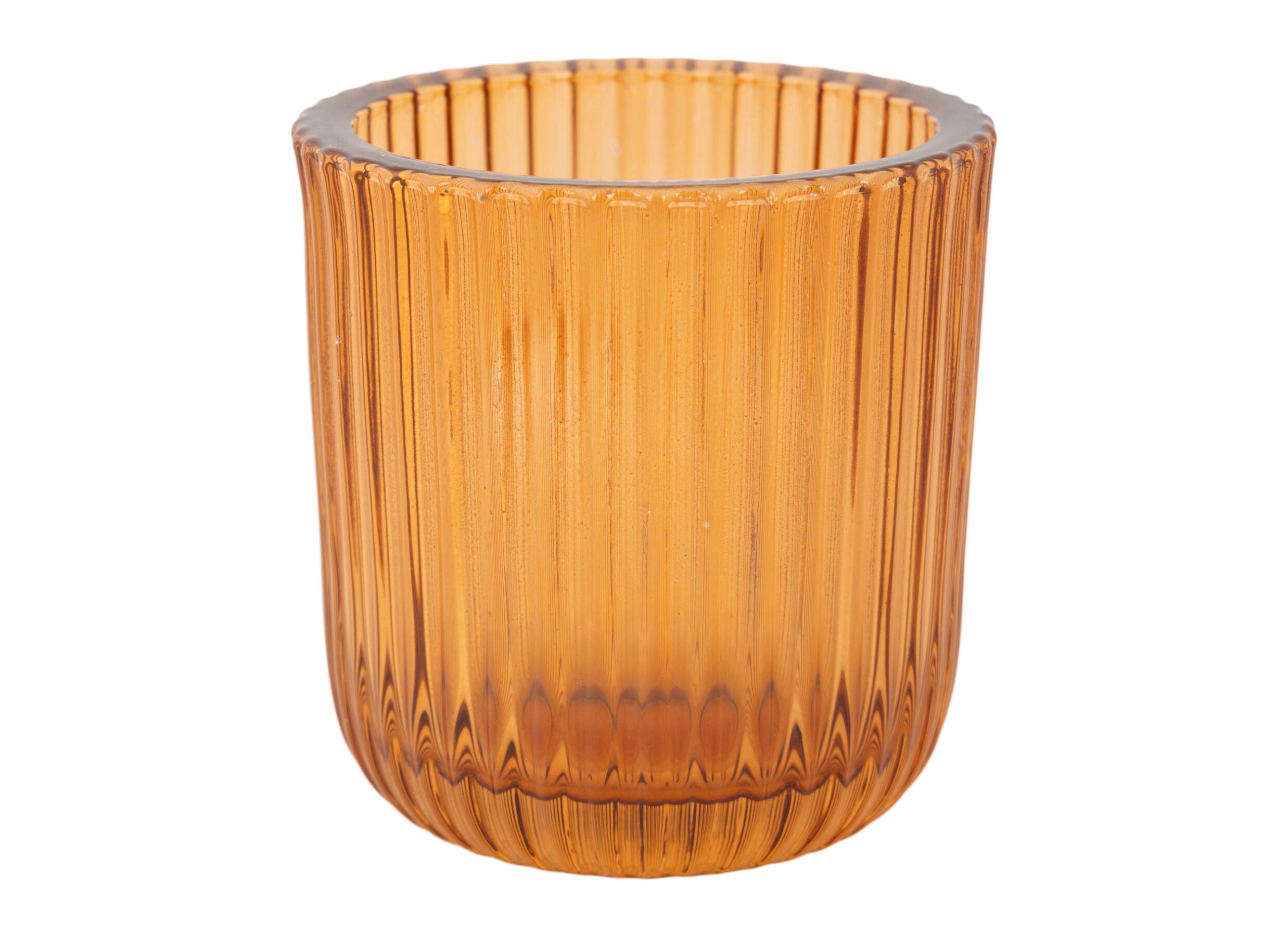 Theelichthouder Ribs Ø7 - Photophore Ribs Ø7,5x8cm - verre - amber