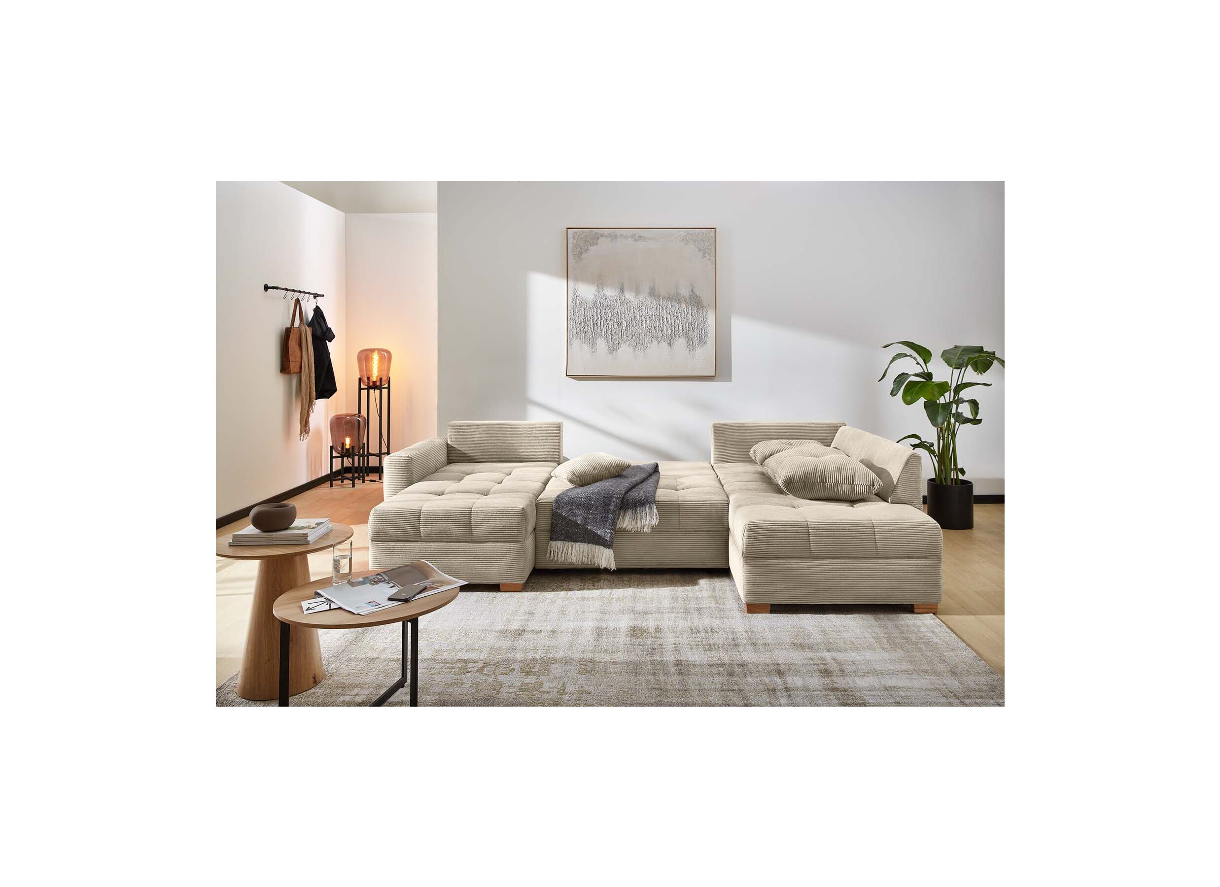Foto ambiance - Canapé d'angle Abby 311x170cm - tissu - beige avec fonction lit