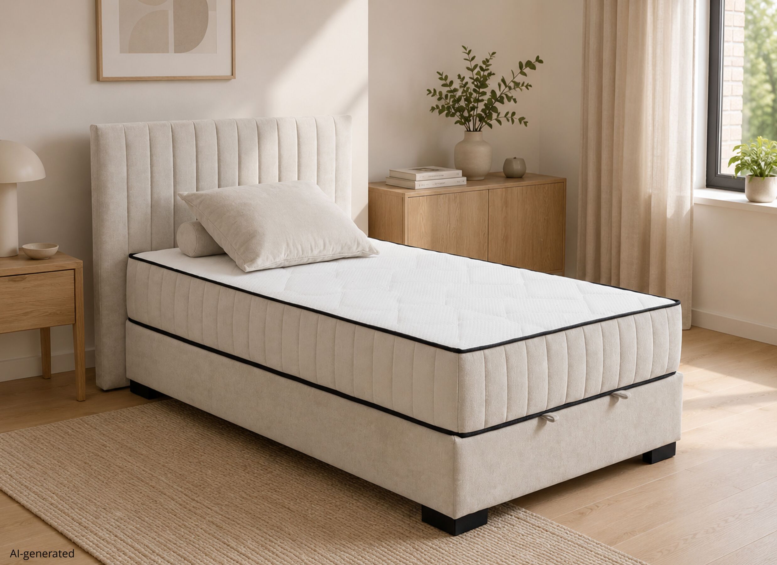 AI Generated - Lit box Nagol C 120x200cm - tissu - sand avec rangement