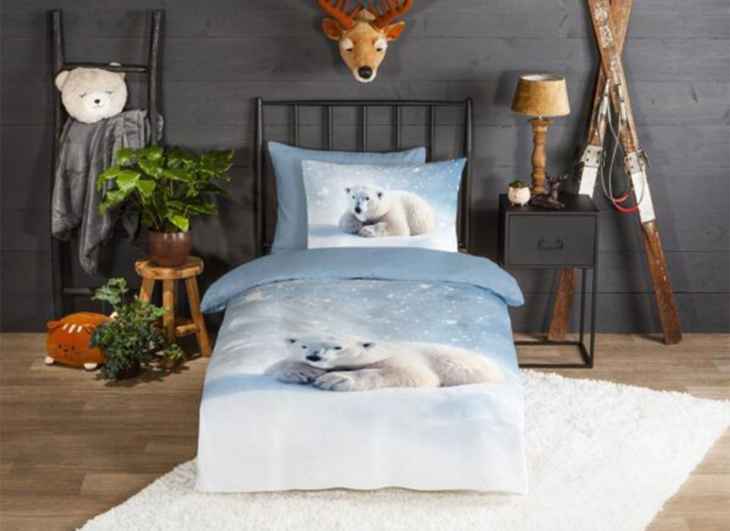 Foto ambiance - Housse de couette Esben 140x220cm - flanelle - bleu