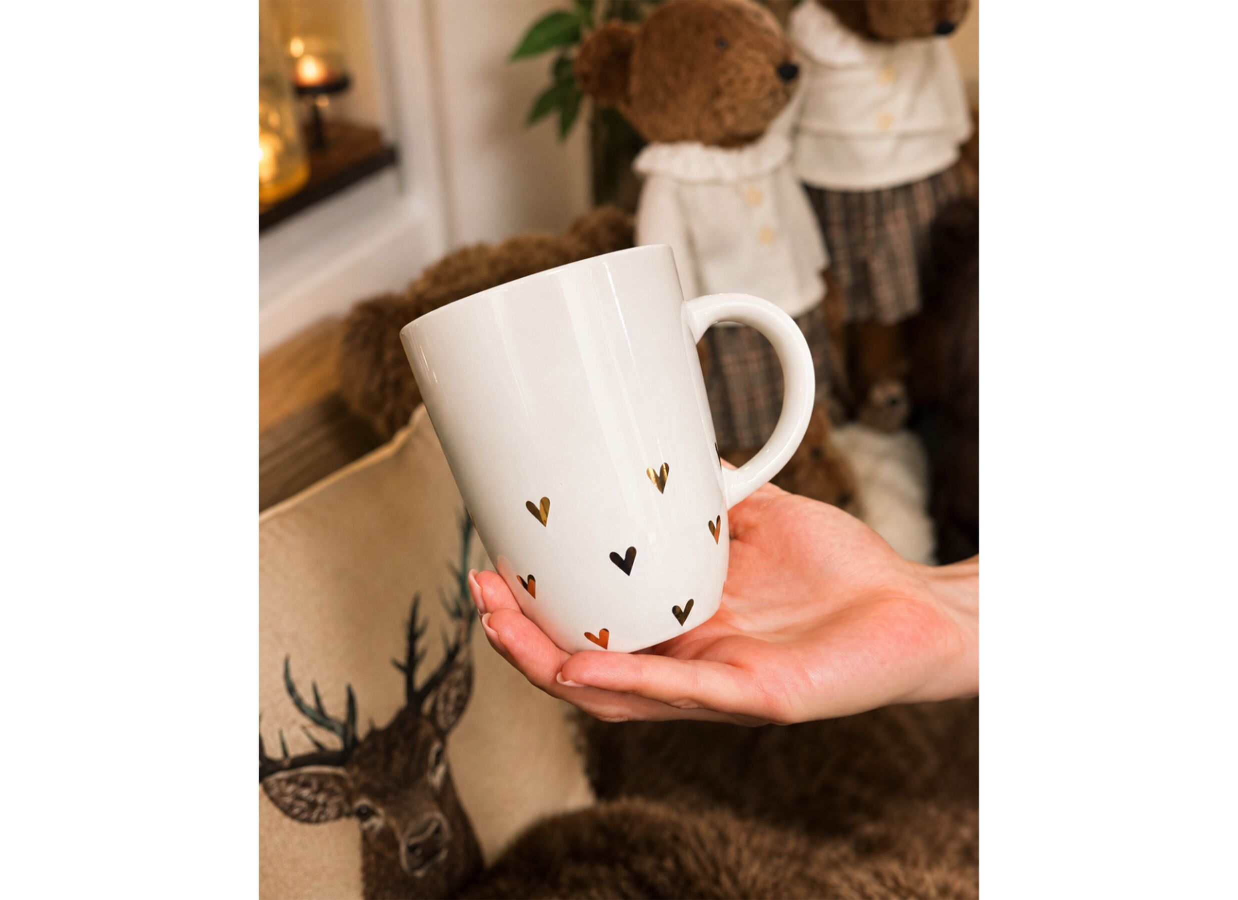 Foto ambiance - Mug Floral Coeur 44cl - stoneware - blanc & doré