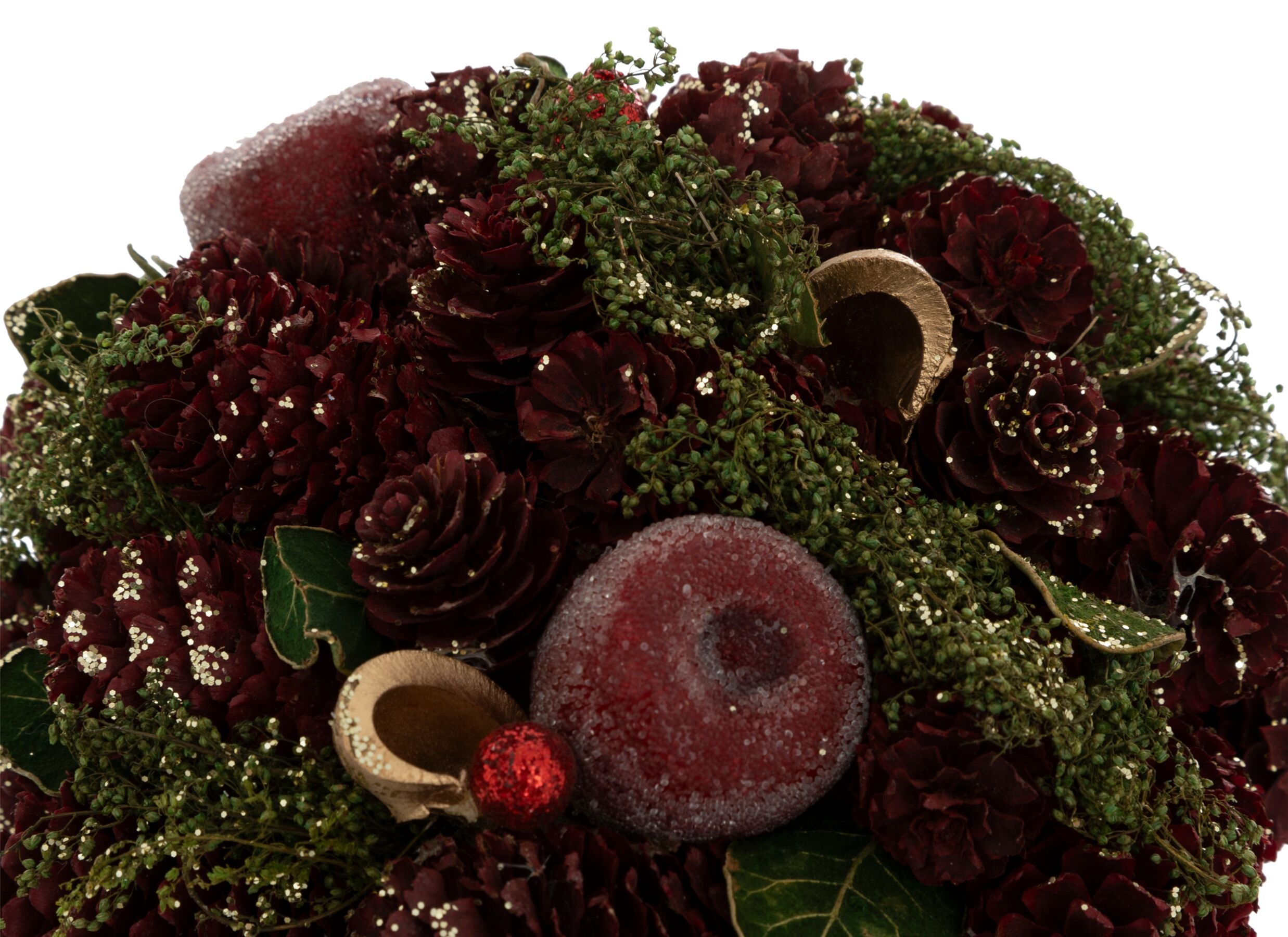Detailfoto - Kerststuk met denneappels H19cm