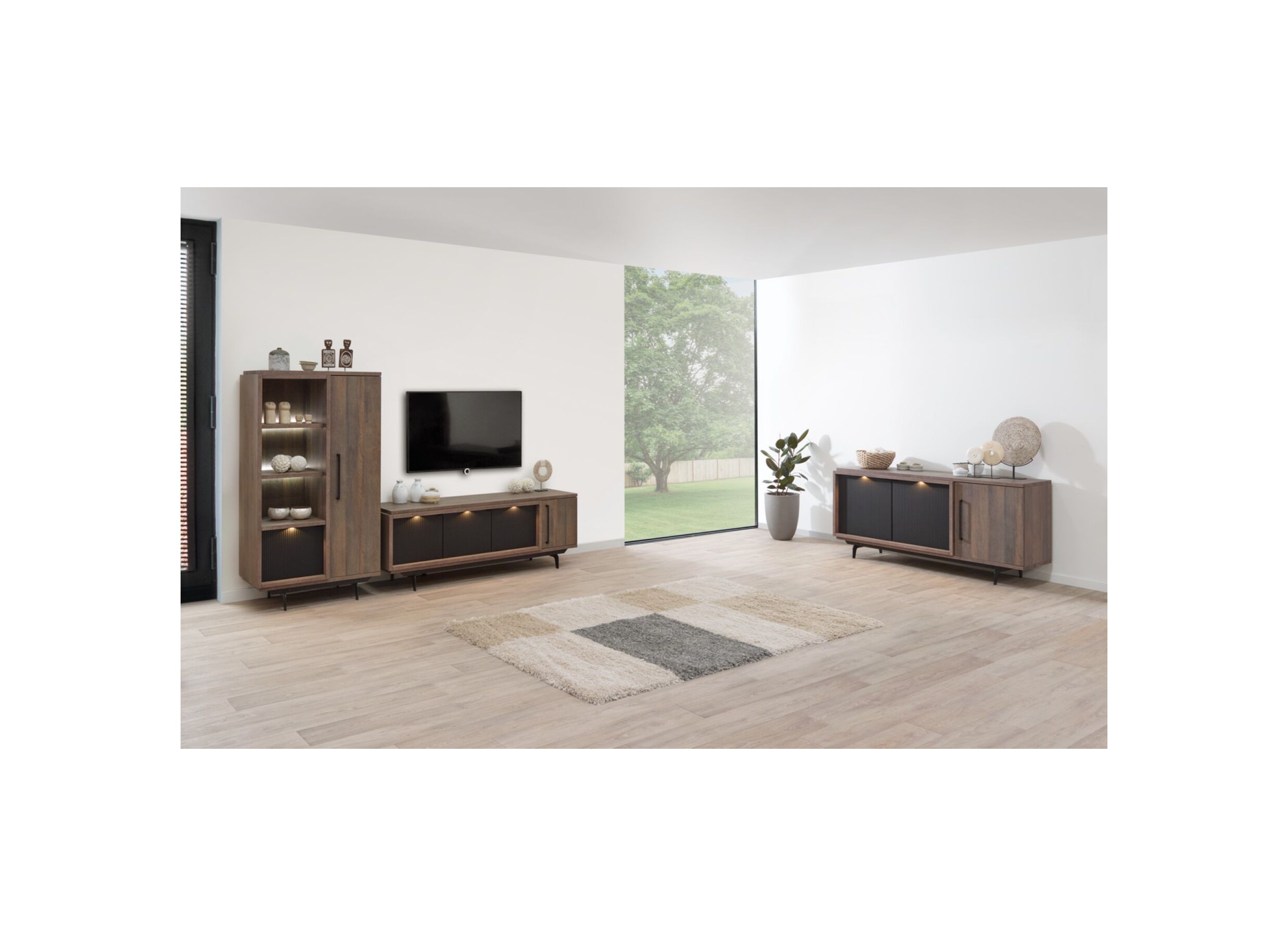 Vitrinekast Trentino 88cm - decor - gouden eik/mat zwart