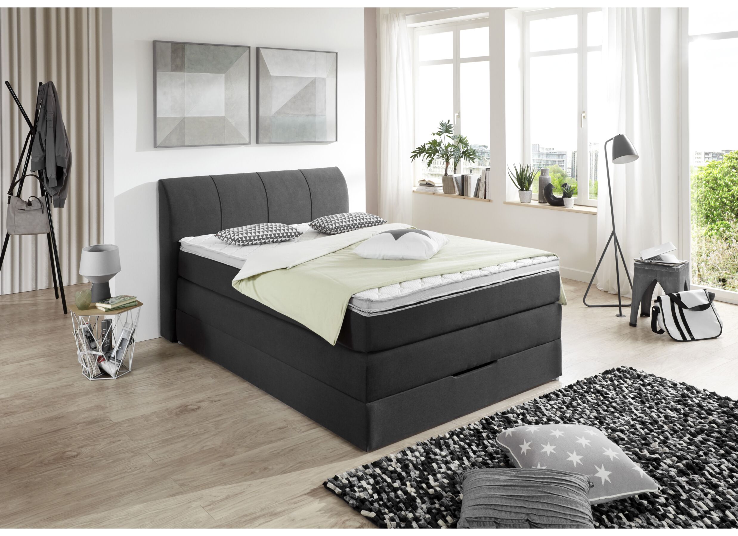 Boxspring BX1440 120x200cm - stof - antraciet met opbergruimte