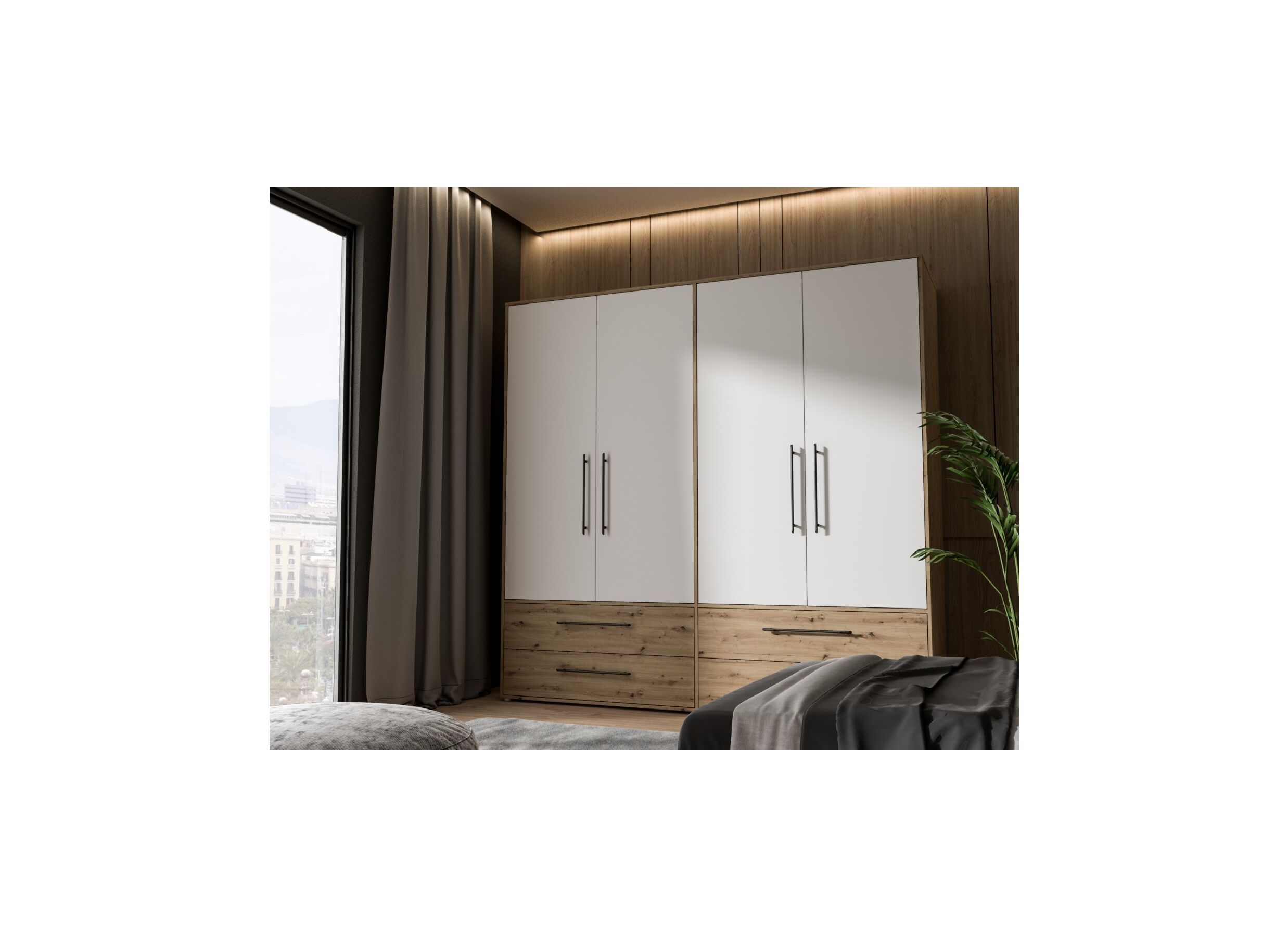 Garde-robe Mokkaris 206cm - décor - chêne artisanal/blanc