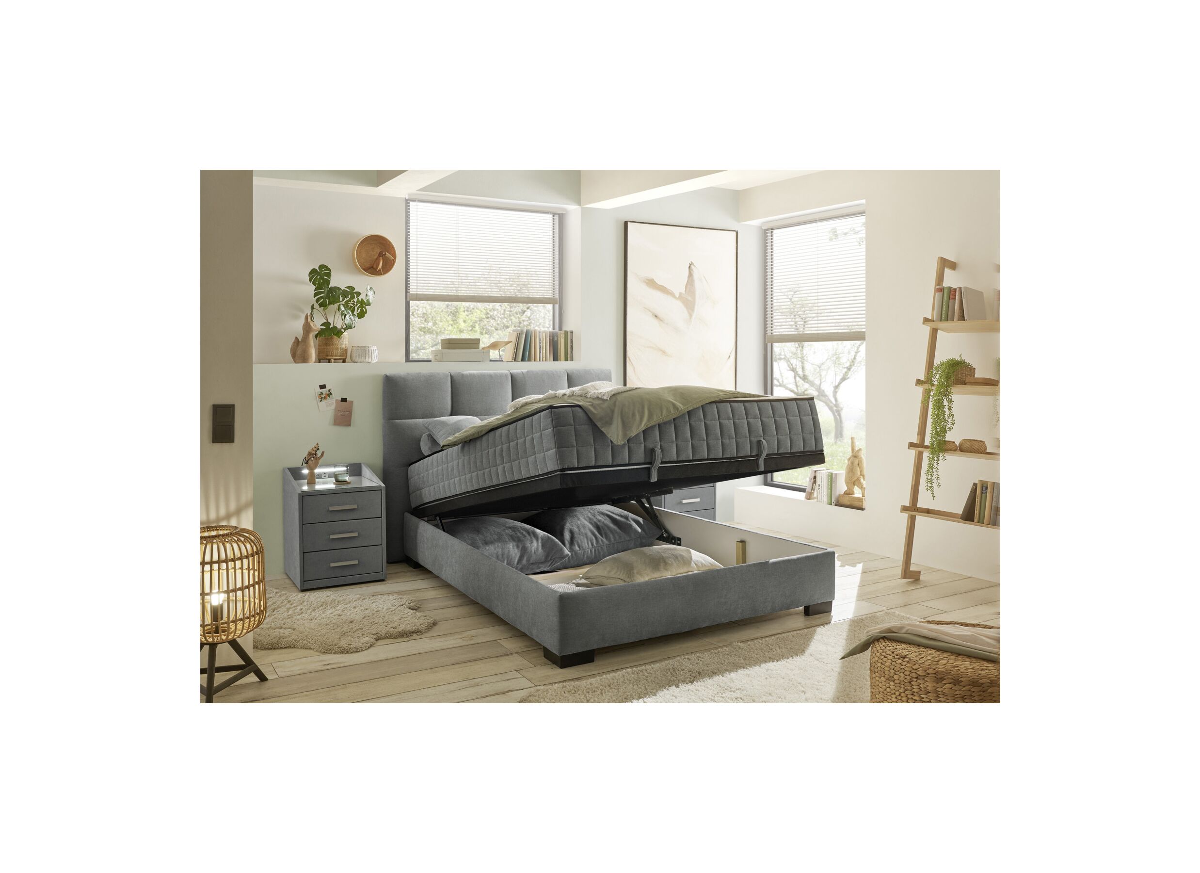 Sfeerfoto - Bedbox Nagol A 140x200cm met opbergruimte stof antraciet