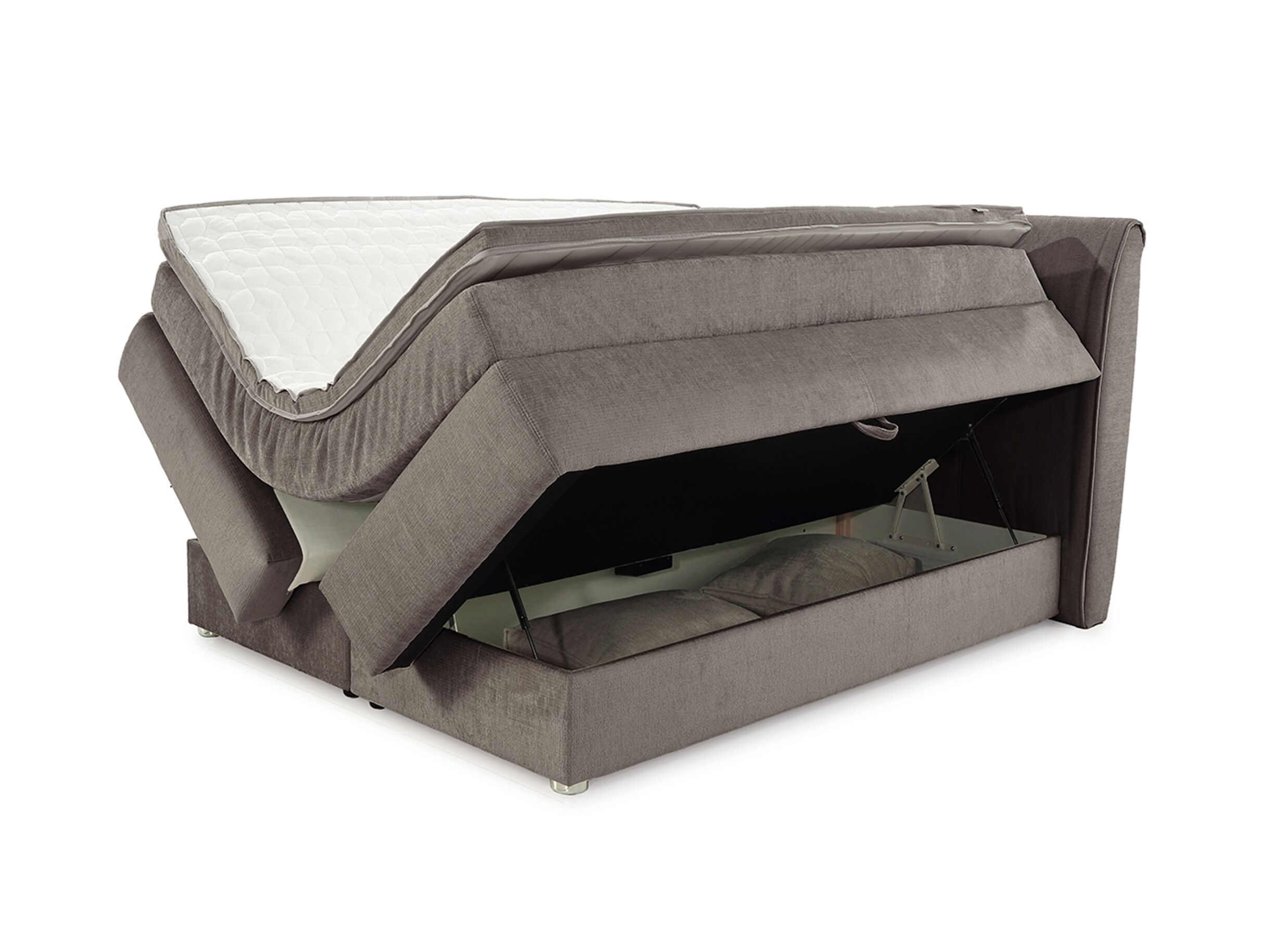 Overzichtsfoto - Boxspring Caren Normal 160x200cm - stof - taupe met opbergruimte