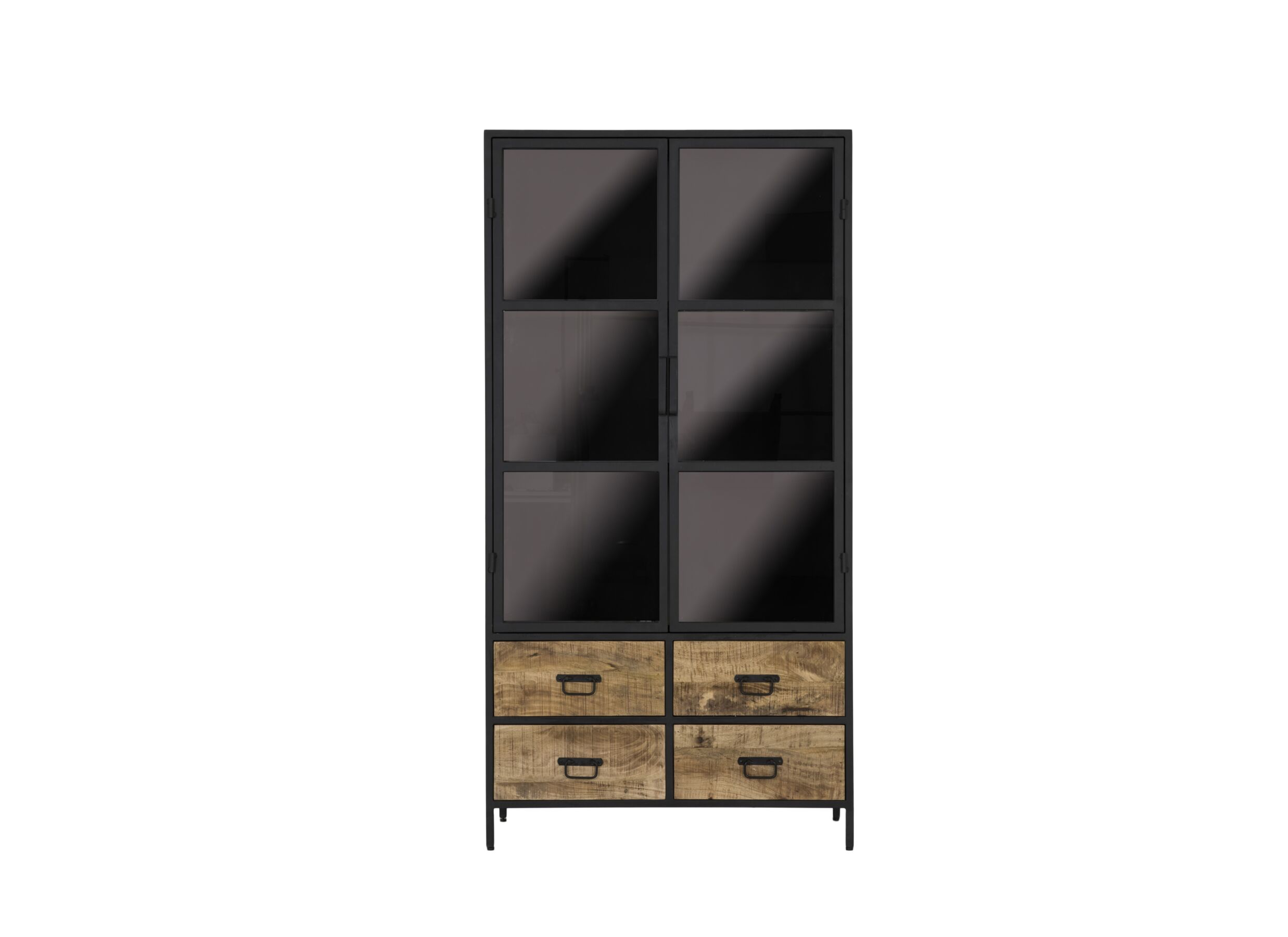 Vitrinekast Valeria 95cm - mango massief - naturel/zwart