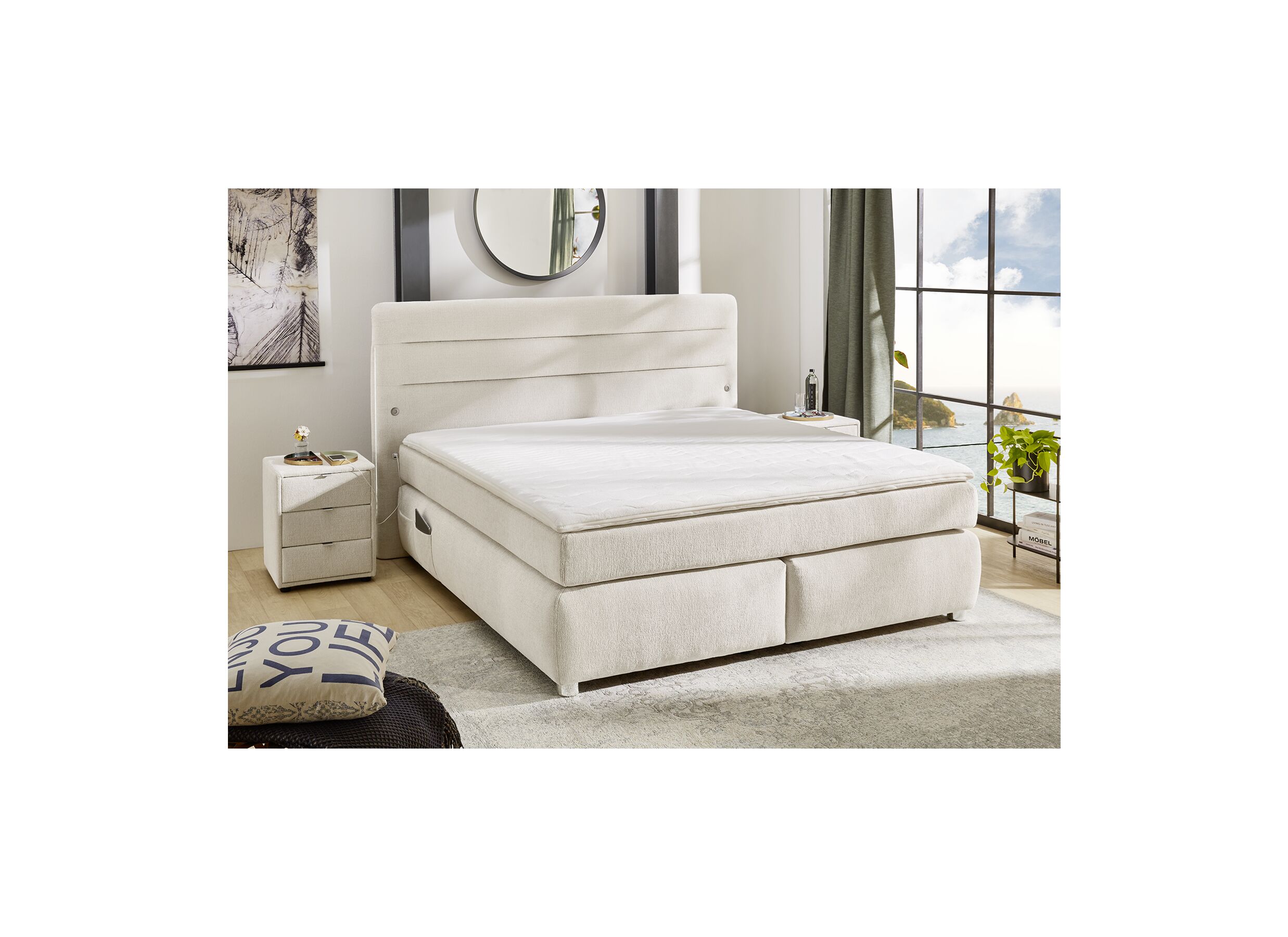 Boxspring Livia Normal 180x200cm tissu beige - Boxspring Livia Normal 180x200cm - tissu - greige