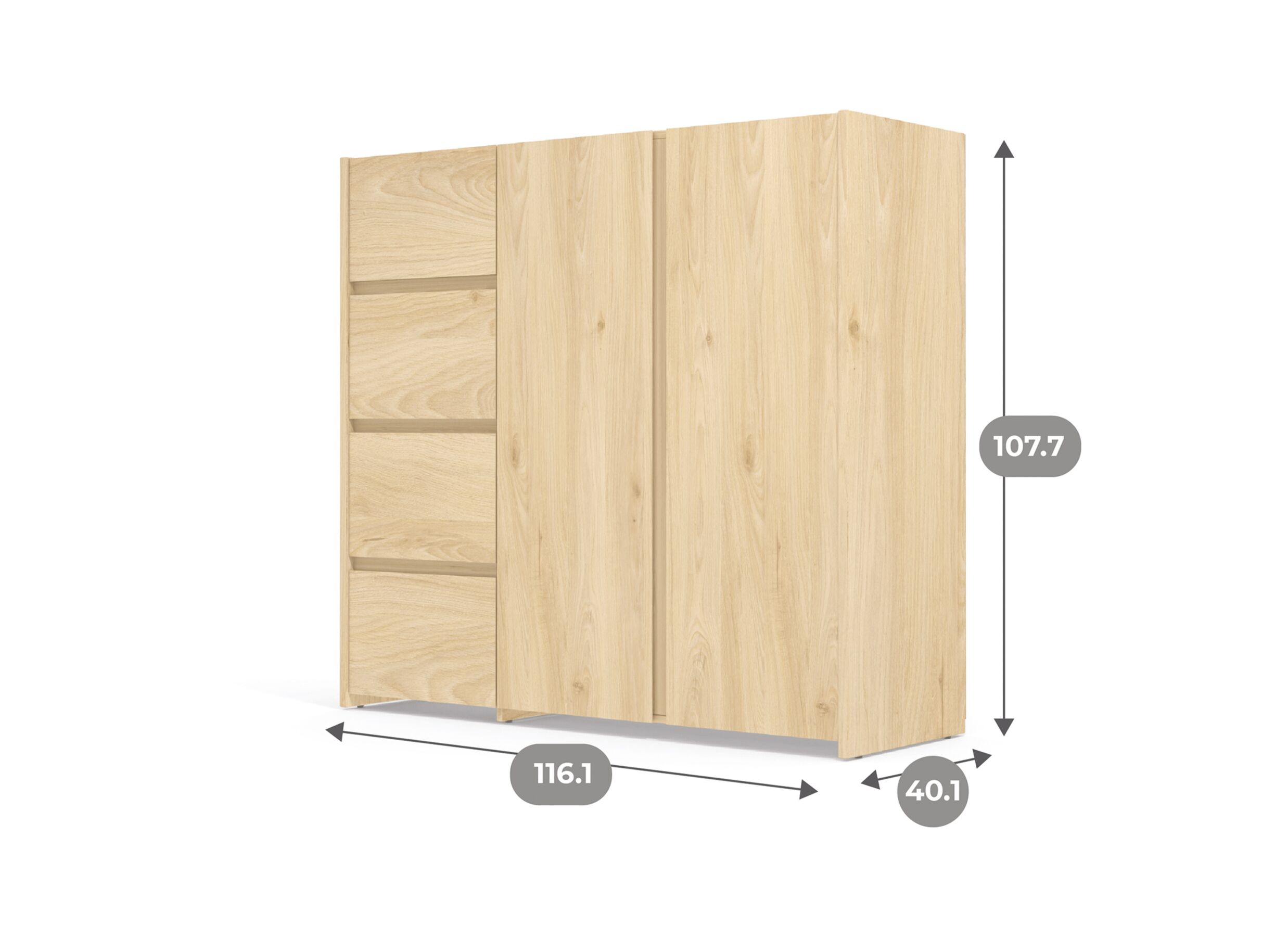 Afmetingen - Commode Mosaik 116x40x108cm - decor - hickory