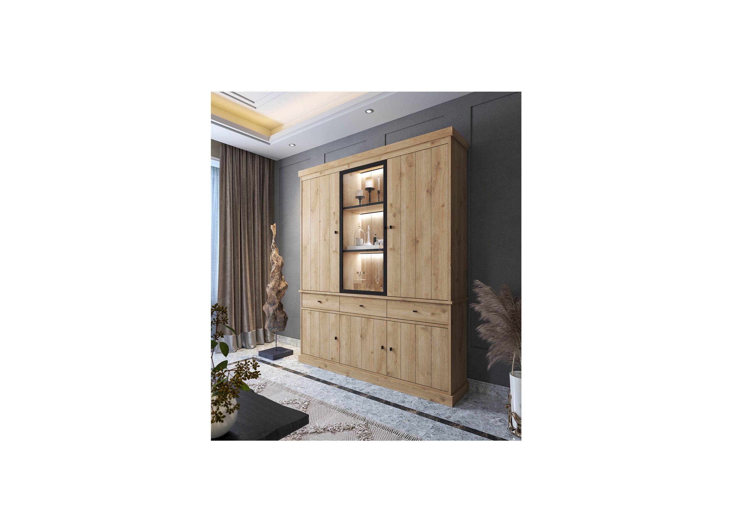 Vitrine Valencia 182cm - Vitrine Valencia 182cm - mélamine - chêne clair
