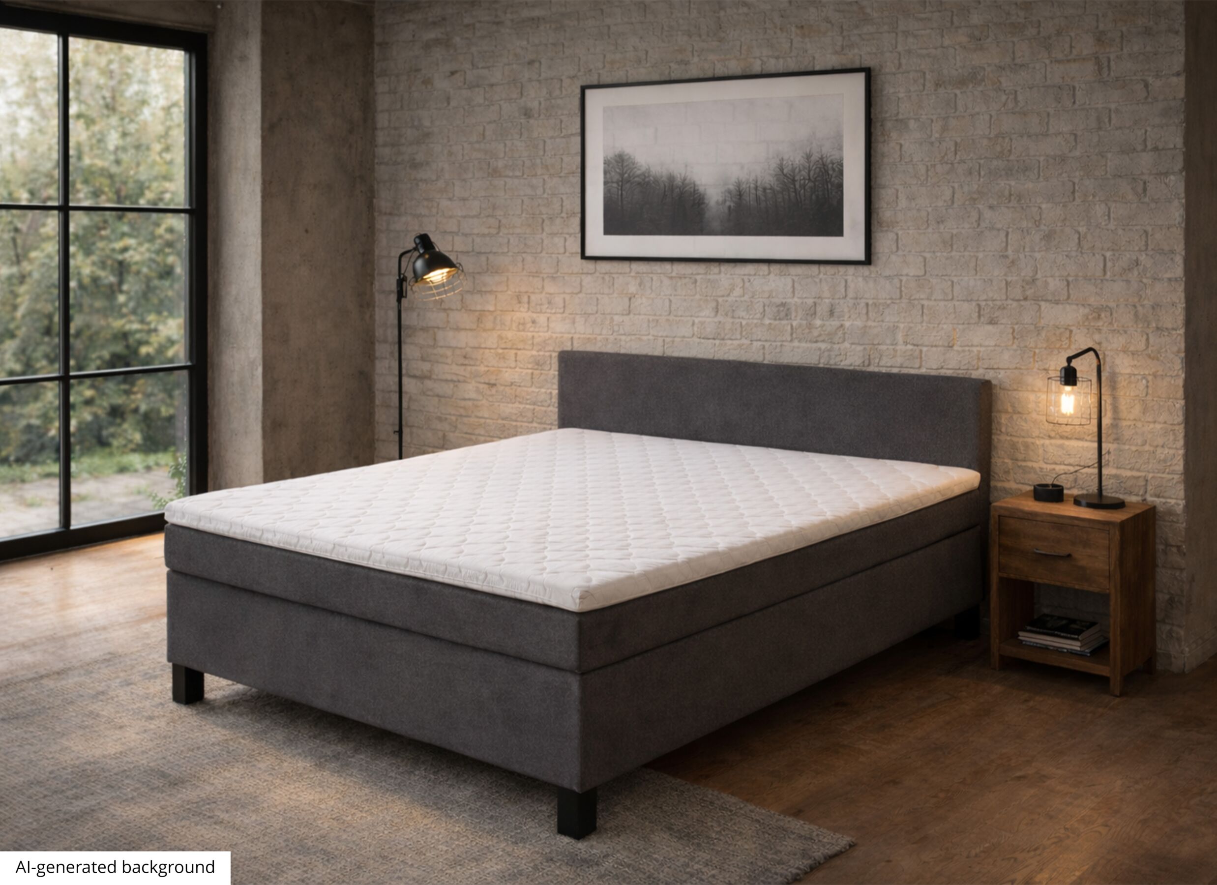 AI Generated - Boxspring BX1480 100x200cm - tissu - gris