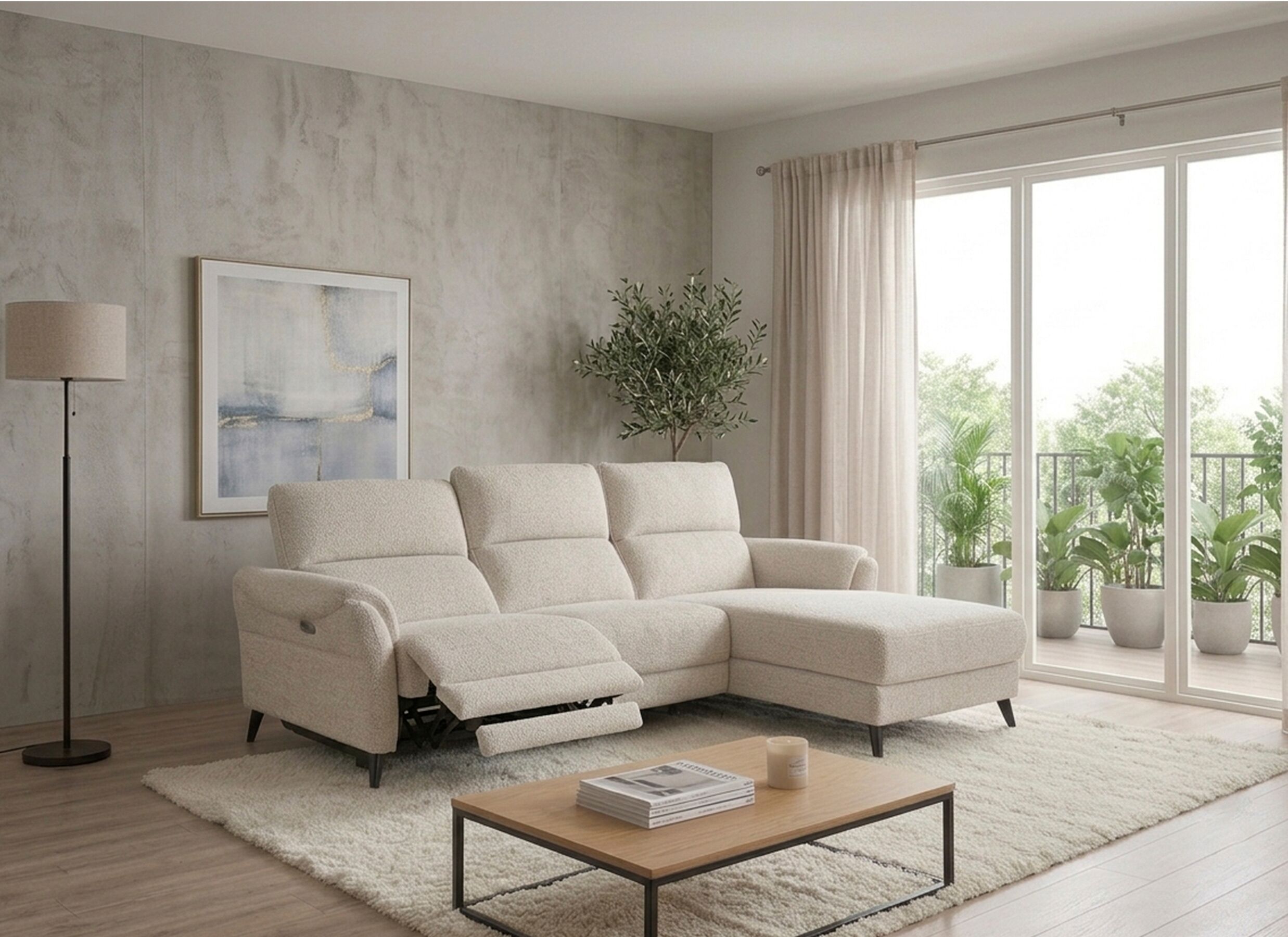 AI Generated - Hoeksalon Kenobi 239x164cm - stof - lichtgrijs met relax