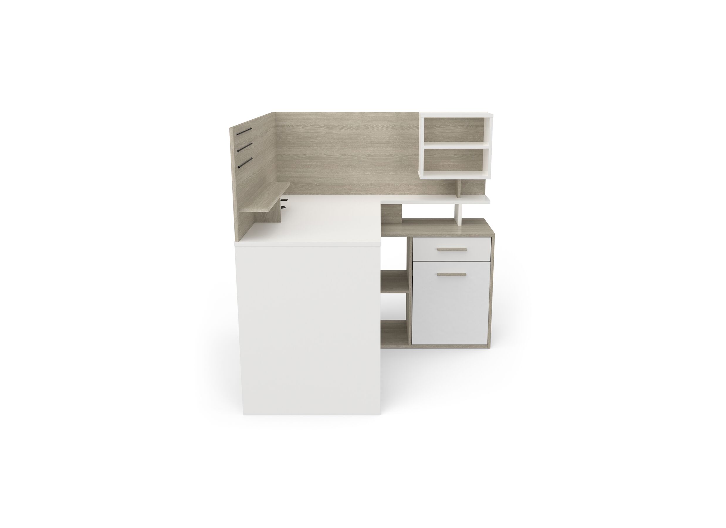 Hoekbureau Malicia 122x116x120cm - meubelplaat - wit/eik