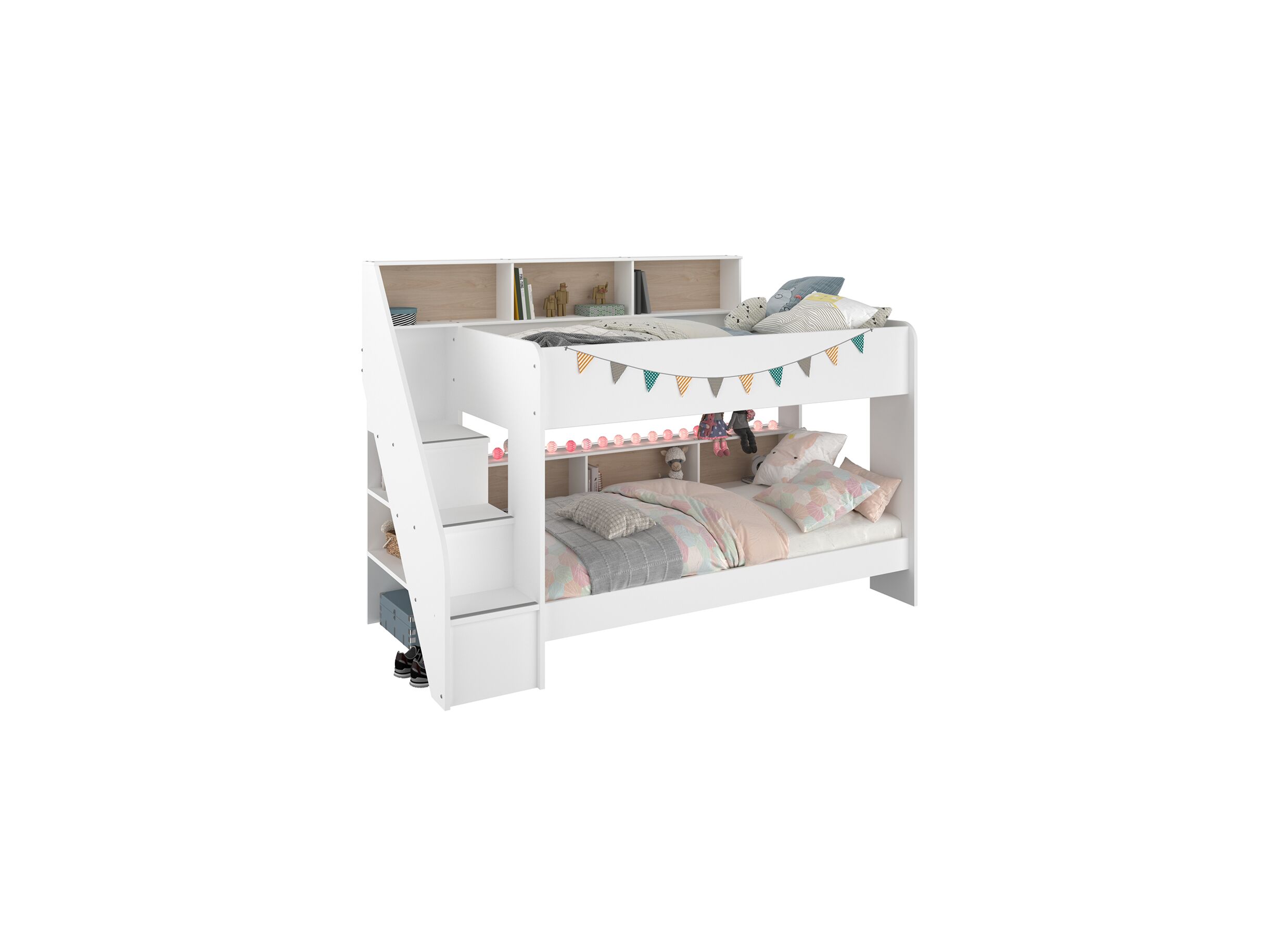 Lit superposé Bibliobed 90x200cm blanc chêne - Lit superposé Bibliobed 90x200cm blanc chêne
