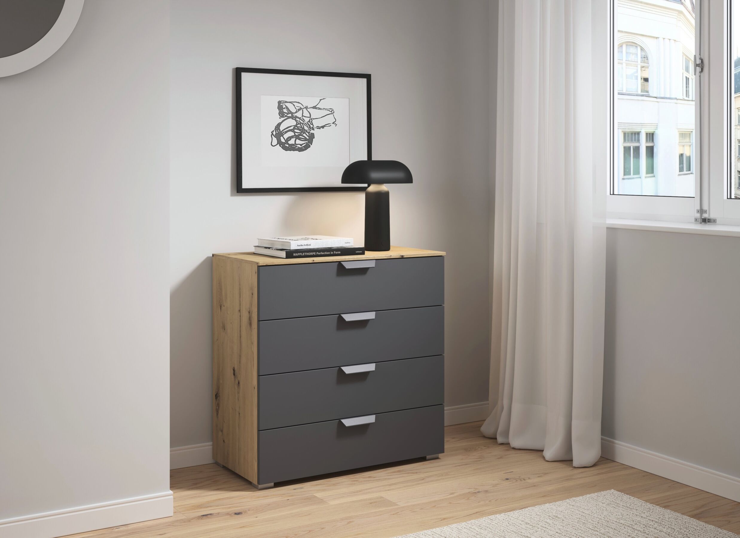 Sfeerfoto - Commode 80x42x81cm - decor - artisanale eik & grijs metallic