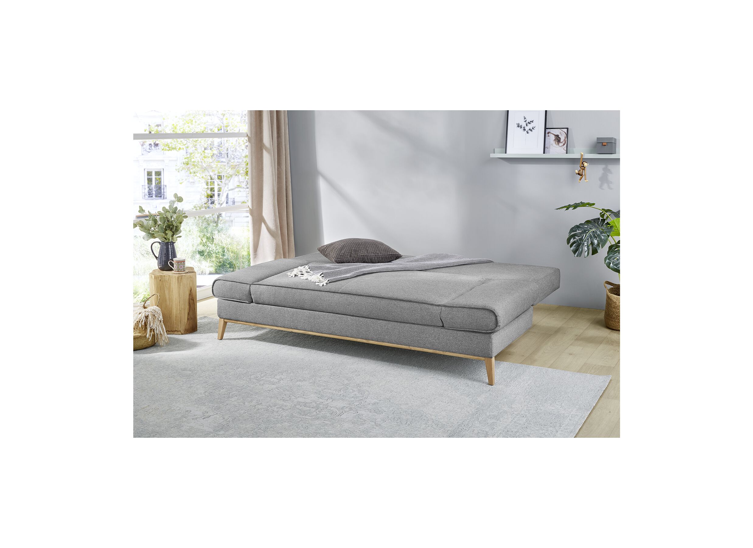 Canapé-lit Yann 2 personnes - 198x92cm - tissu - gris
