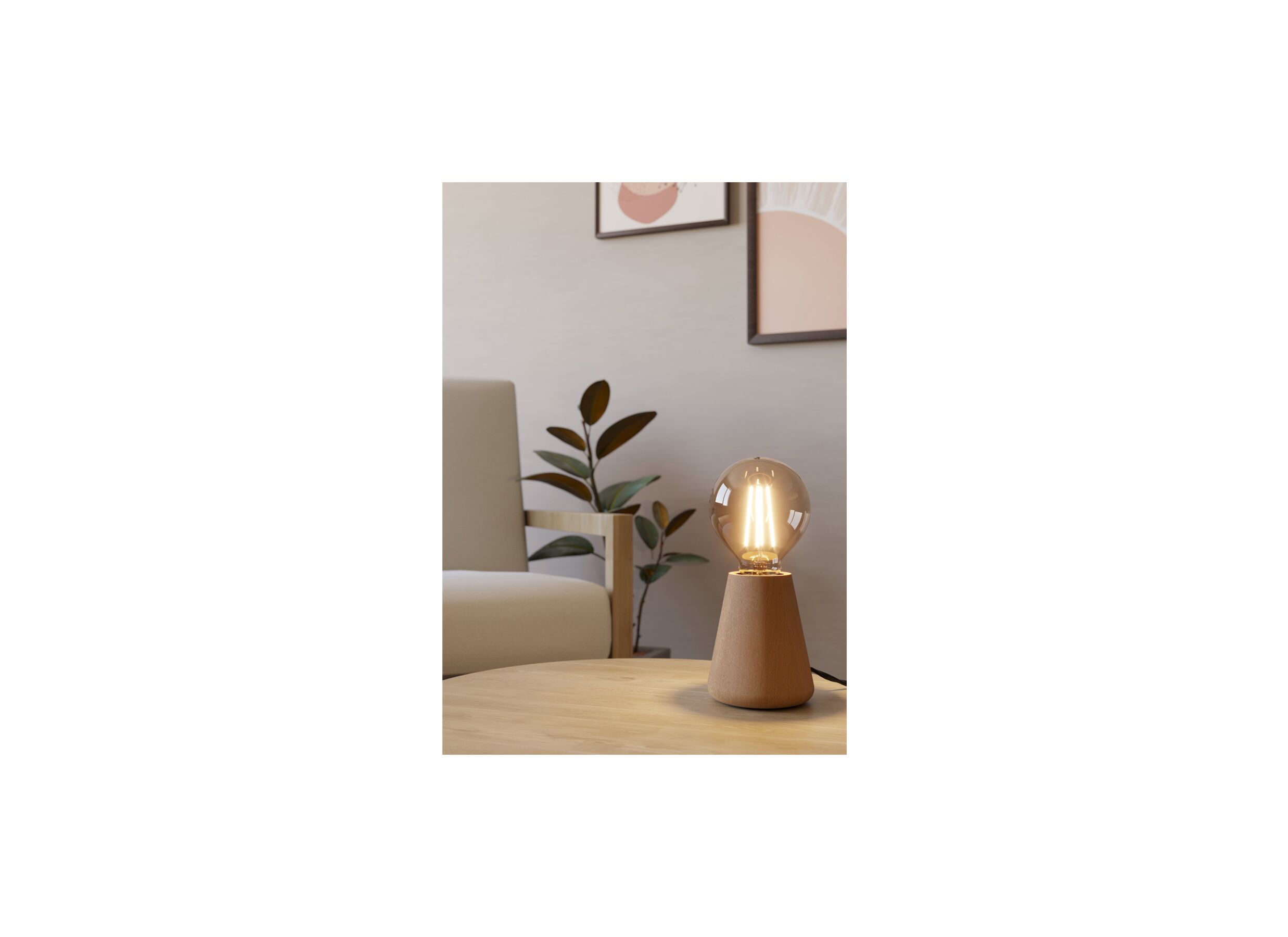 Foto ambiance - Lampe de table ASBY E27 H10cm bois beige