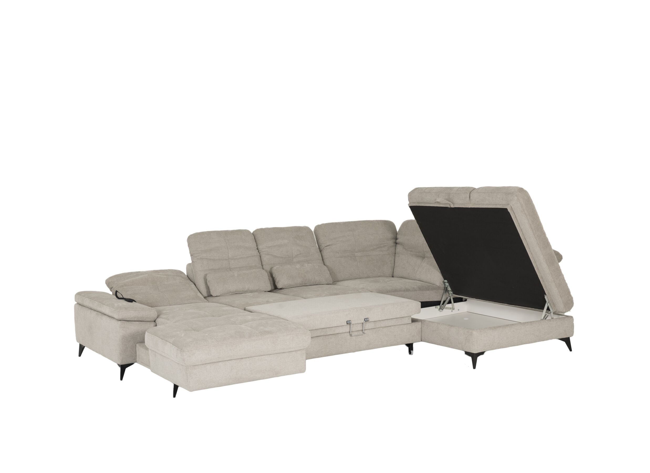 Aperçu - Canapé d'angle Naja 353x255cm - tissu - desert avec fonction lit et réglage de la profondeur du siège