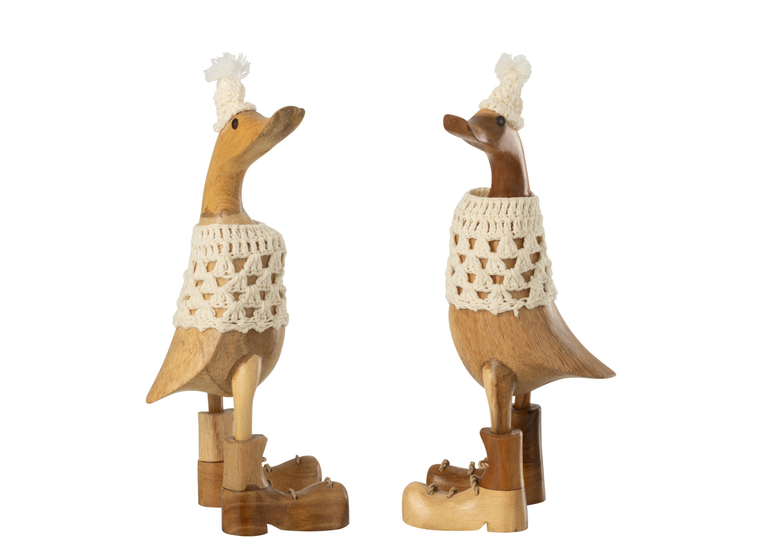 Overzichtsfoto - Kerstdecoratie Eend Crochet 2 stks 11x10x28cm - albasiahout - naturel & wit