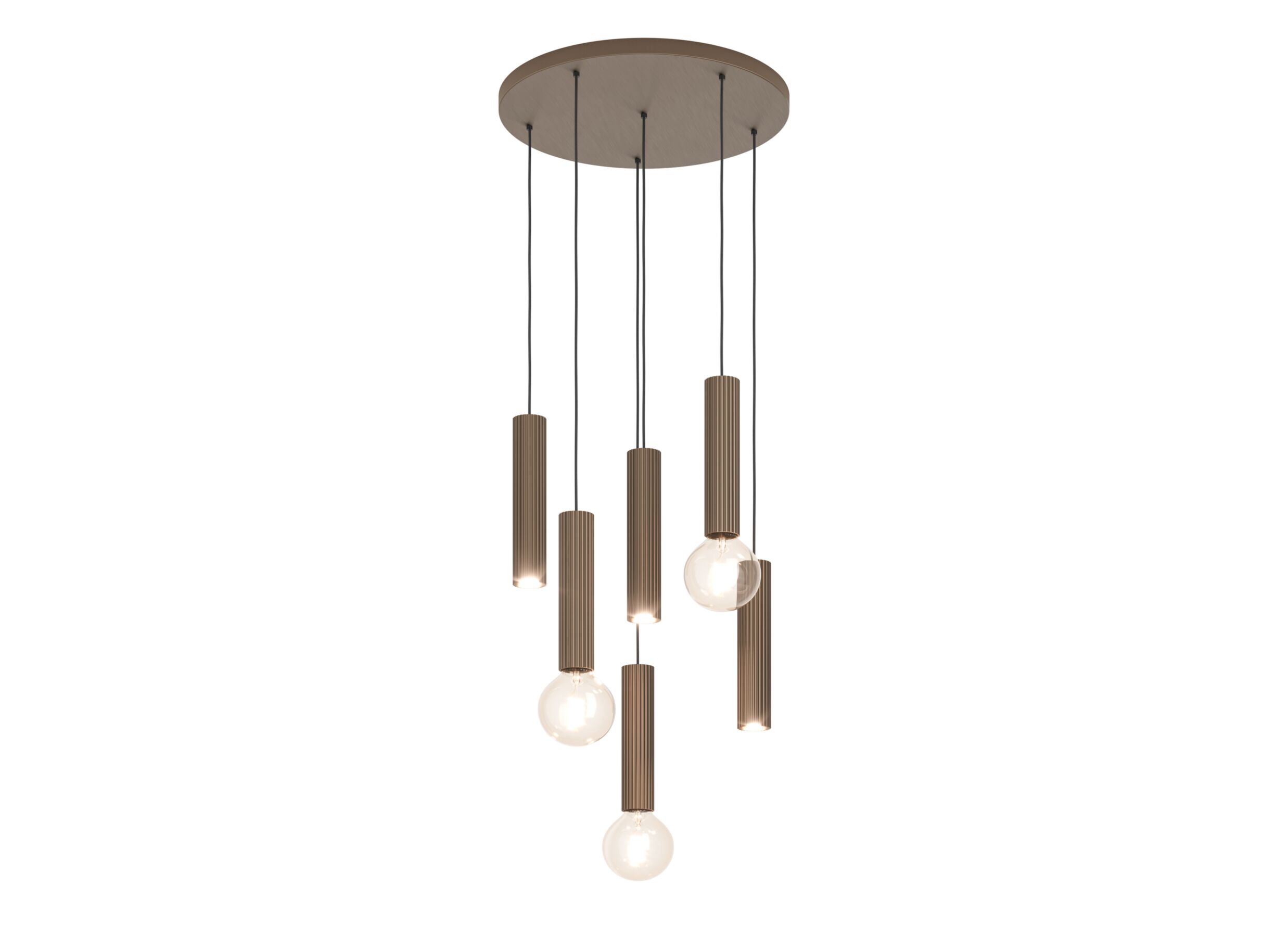 Aperçu - Suspension Fariolo Ø48xH118cm 3x40W E27 & 3x7W GU10 - acier - bronze