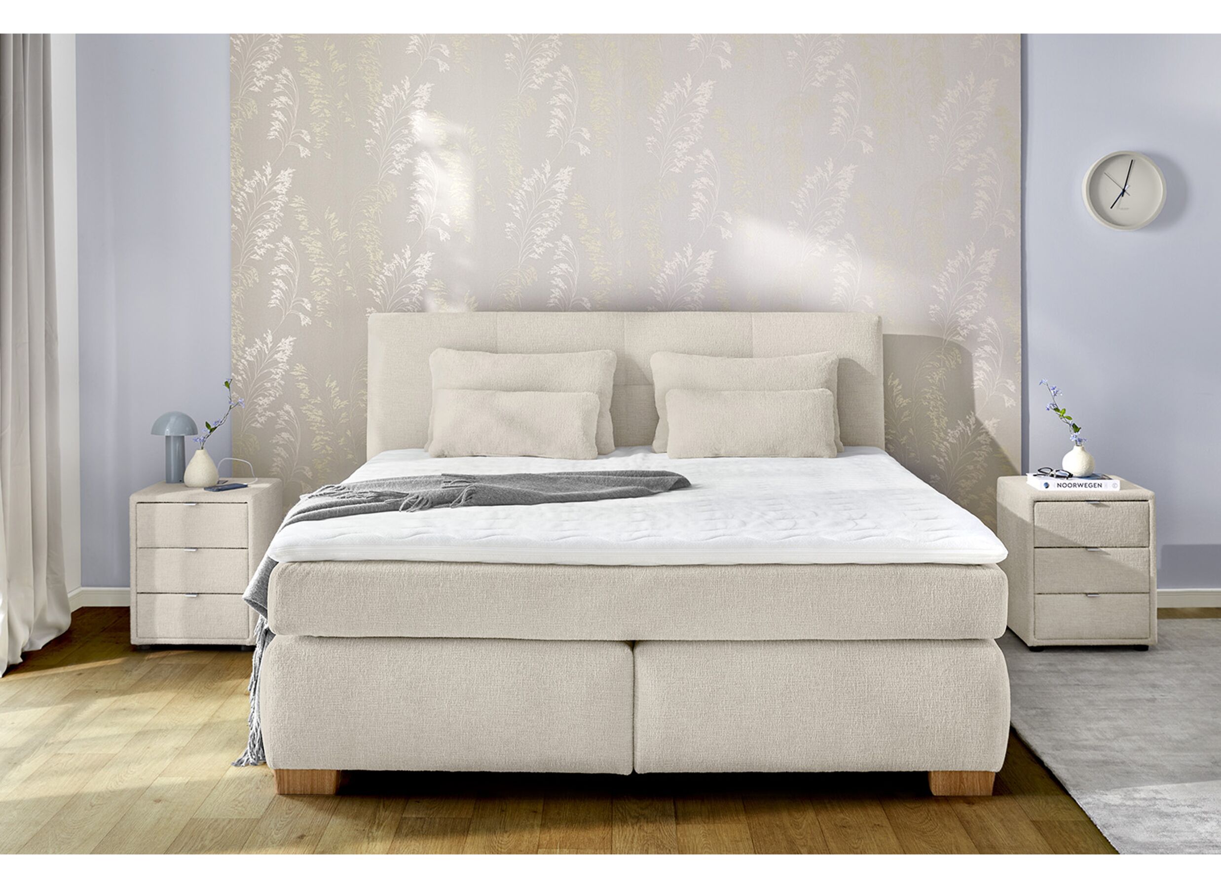 Foto ambiance - Boxspring Ulla 160x200cm - tissu - beige