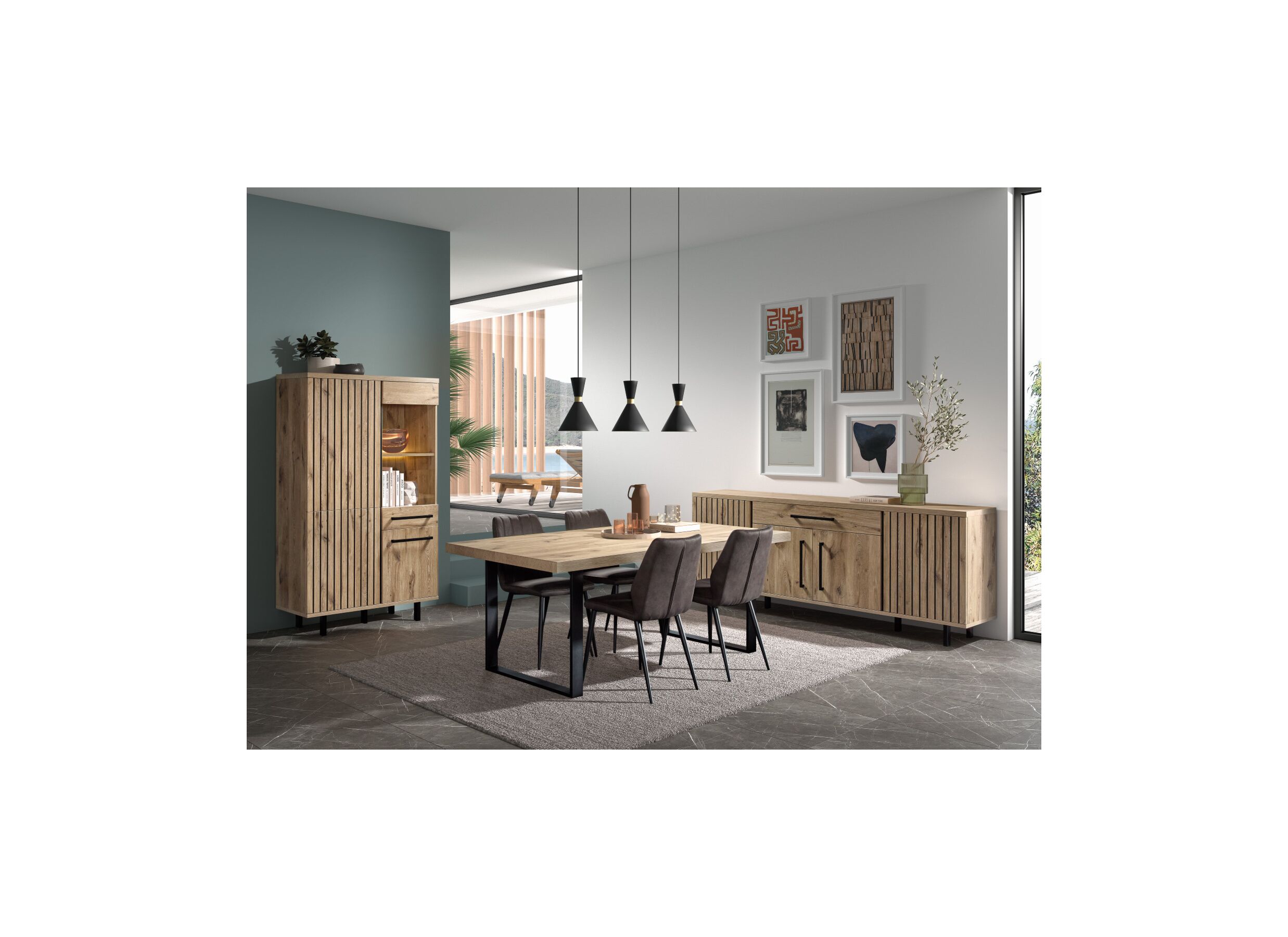 Photo ensemble - Table Stefan Tim 200x100cm - mélamine - canyon oak