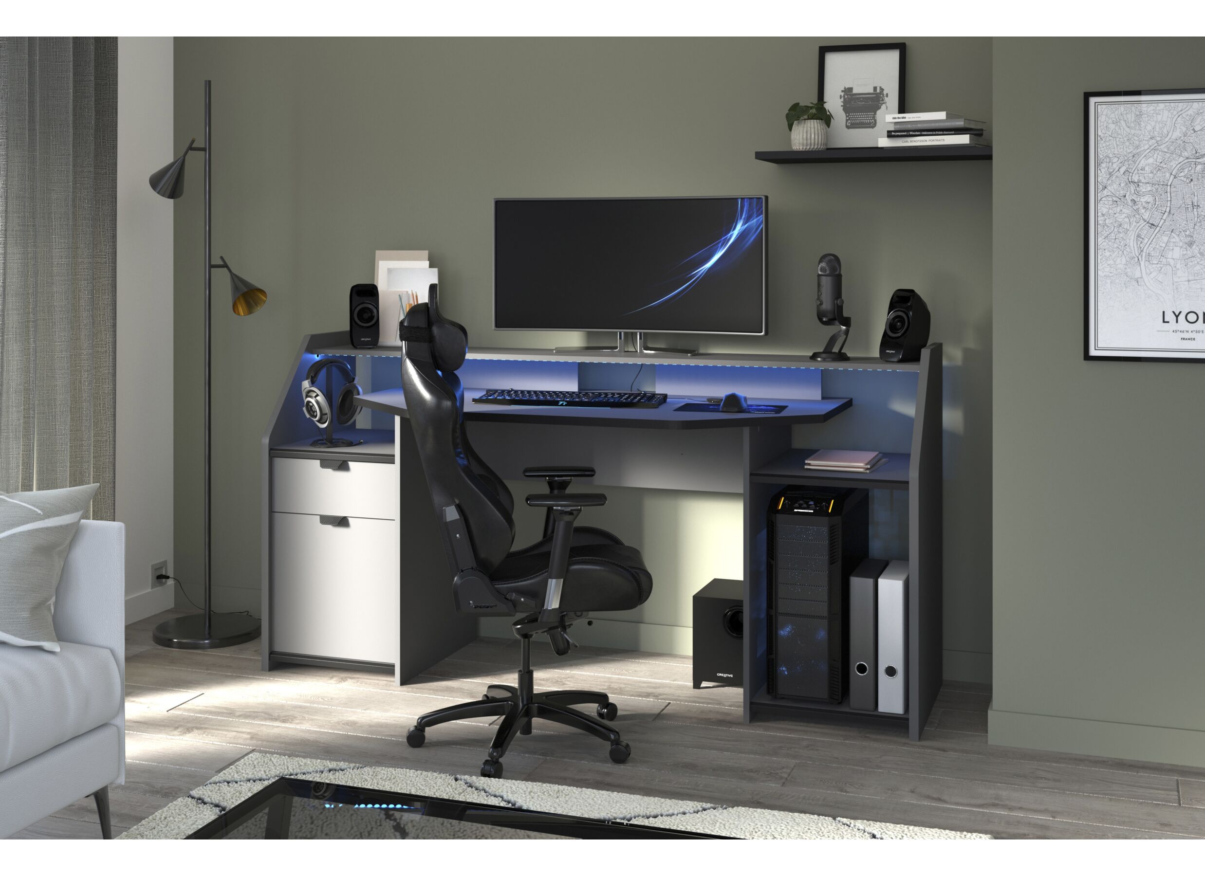 Sfeerfoto - Gamingbureau Set Up 180x67cm - decor - zwart & grijs