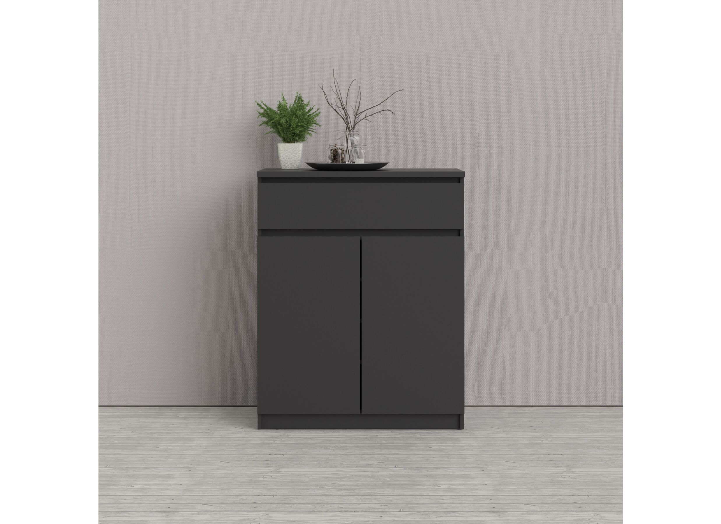 Foto ambiance - Commode Naia 80x40x101m - mélamine - noir mat