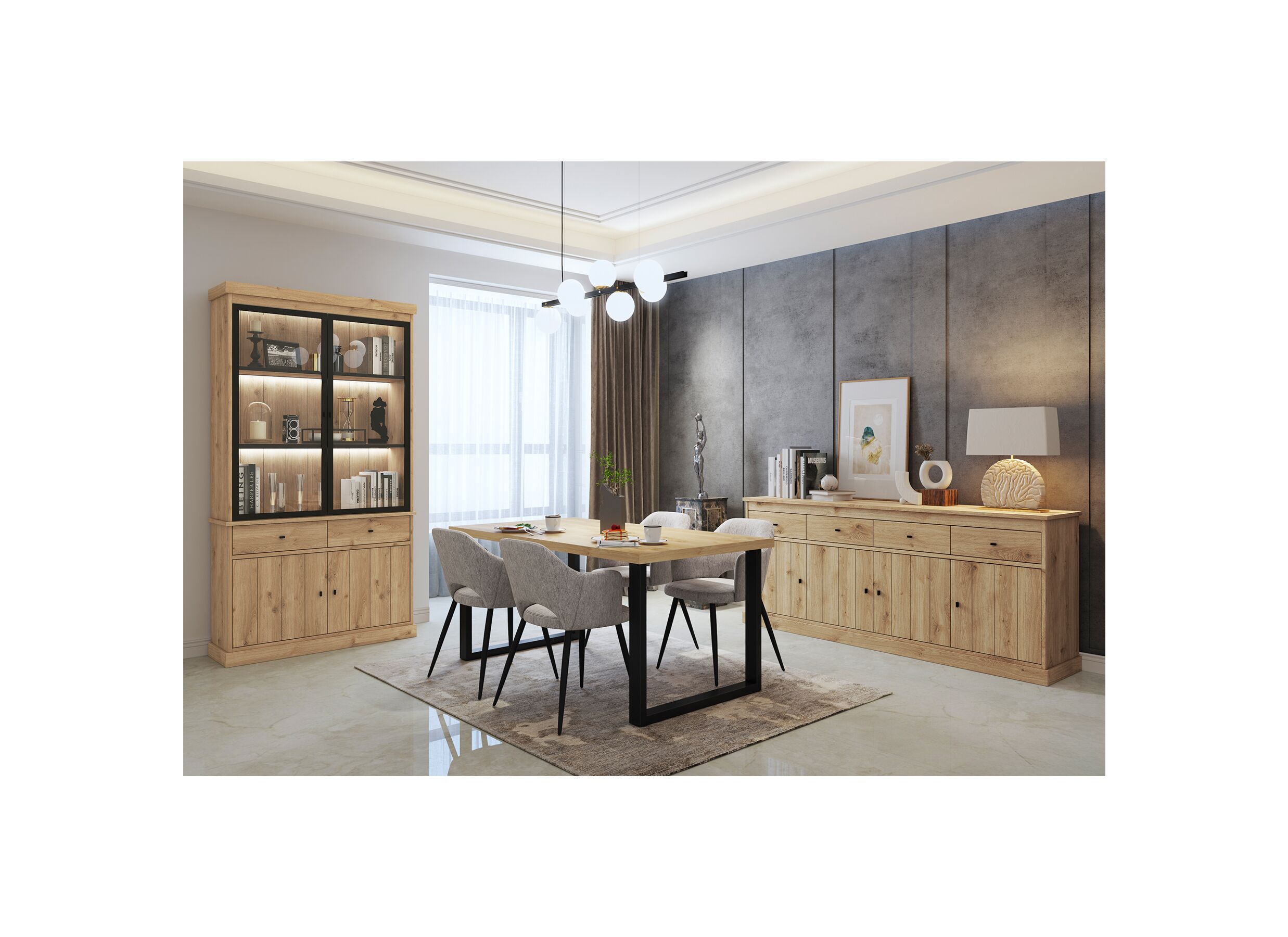 Vitrine Valencia 124cm - mélamine - chêne clair