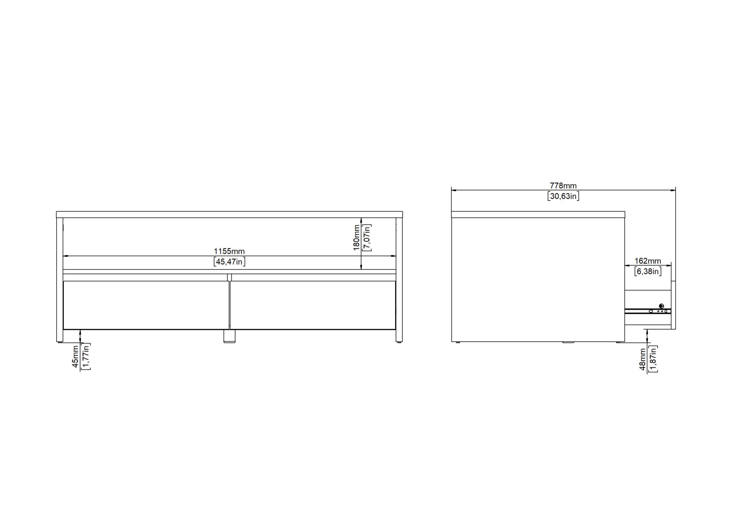 Dimensions - Table basse Next 120x60cm - mélamine - blanc brillant & jackson hickory