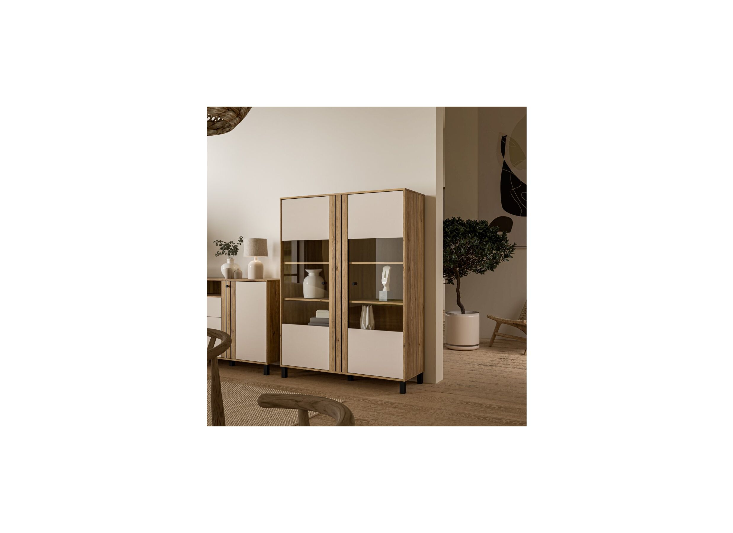 Sfeerfoto - Vitrinekast Killarney 121cm - decor - mauvela oak/sand