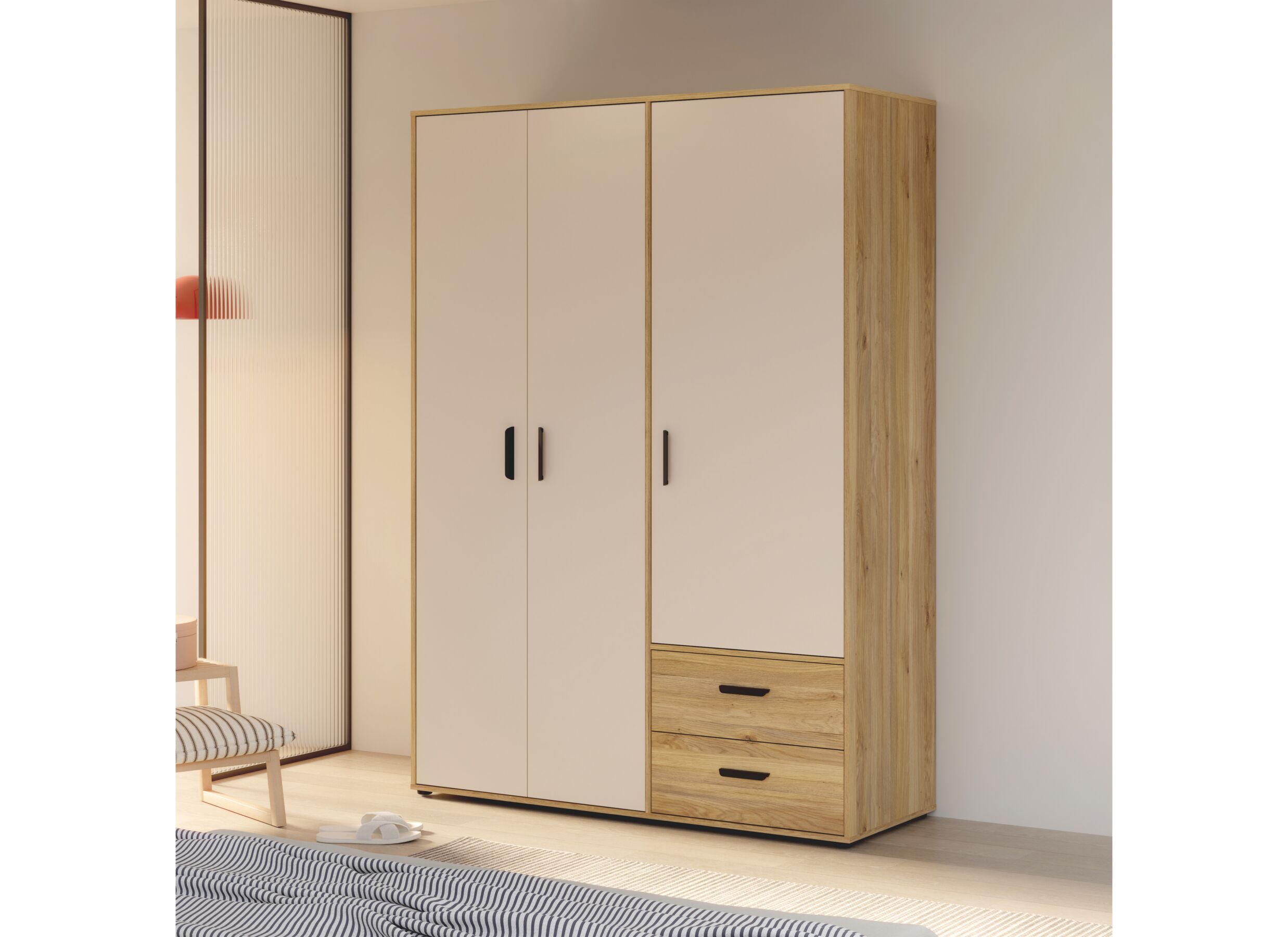 Sfeerfoto - Kleerkast Mokkaro 145cm - decor - mauvela eik & zand