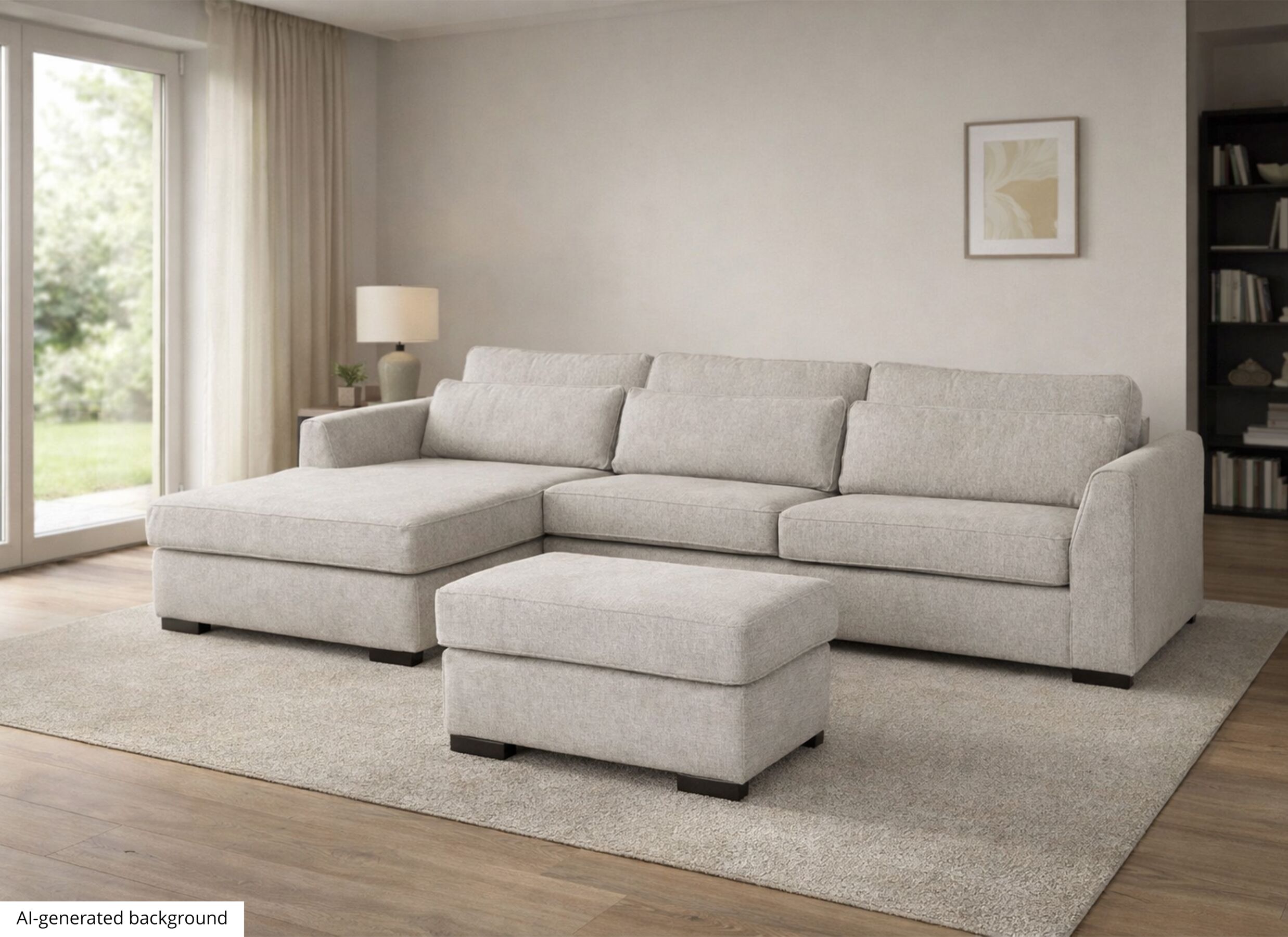 AI Generated - Hoeksalon Alcamo 331x184cm - stof - grijs met poef