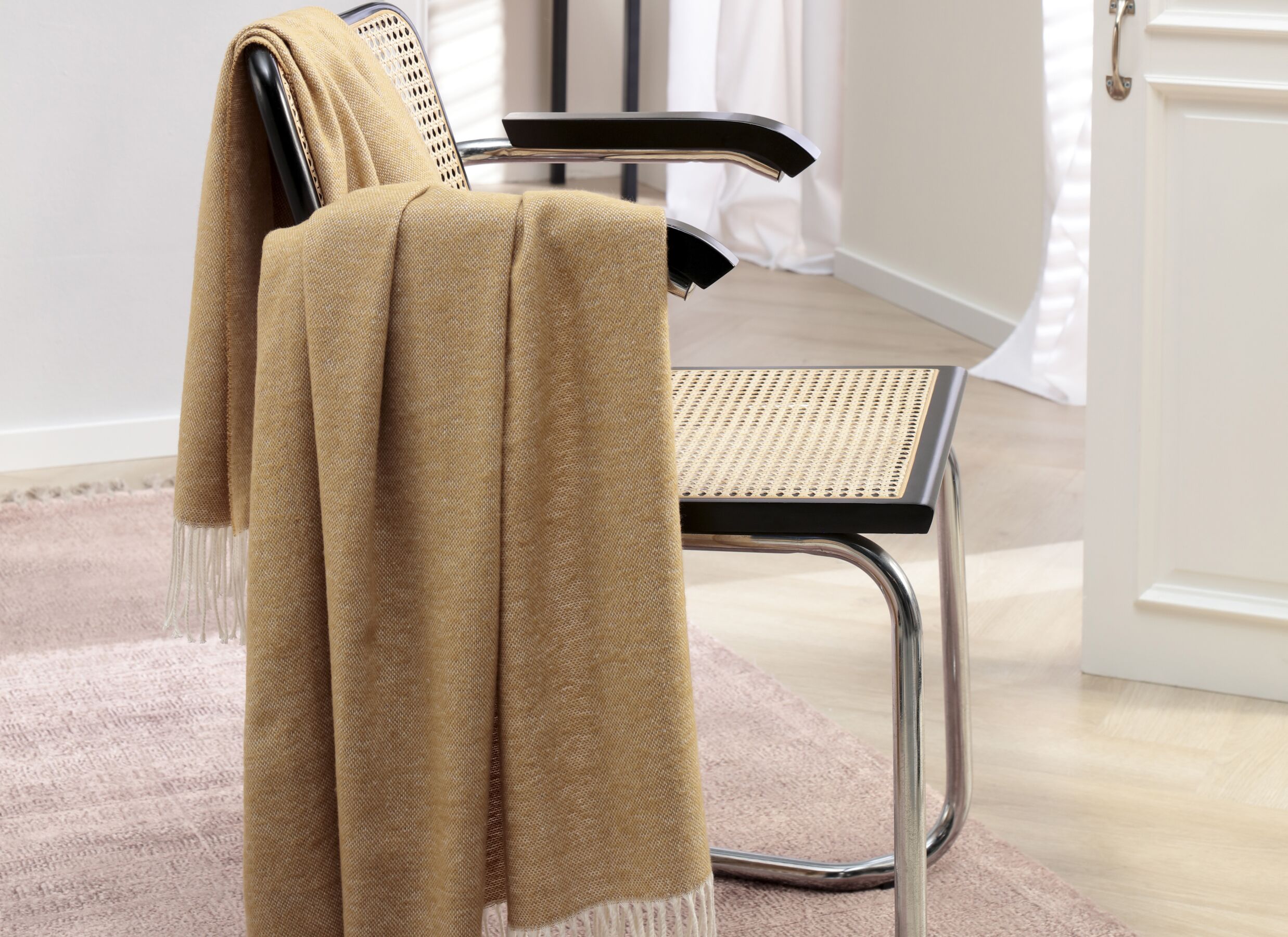 Foto ambiance - Plaid 130x170cm - polyester & coton - camel