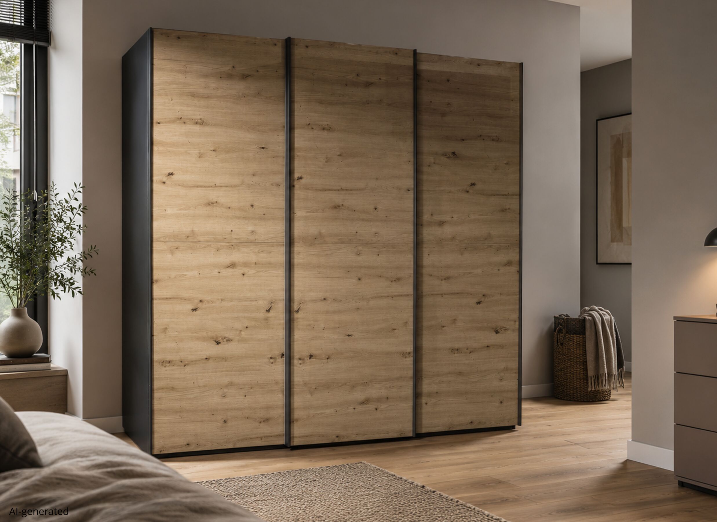 AI Generated - Armoire à portes coulissantes Select 243cm - décor - chêne artisanal & graphite