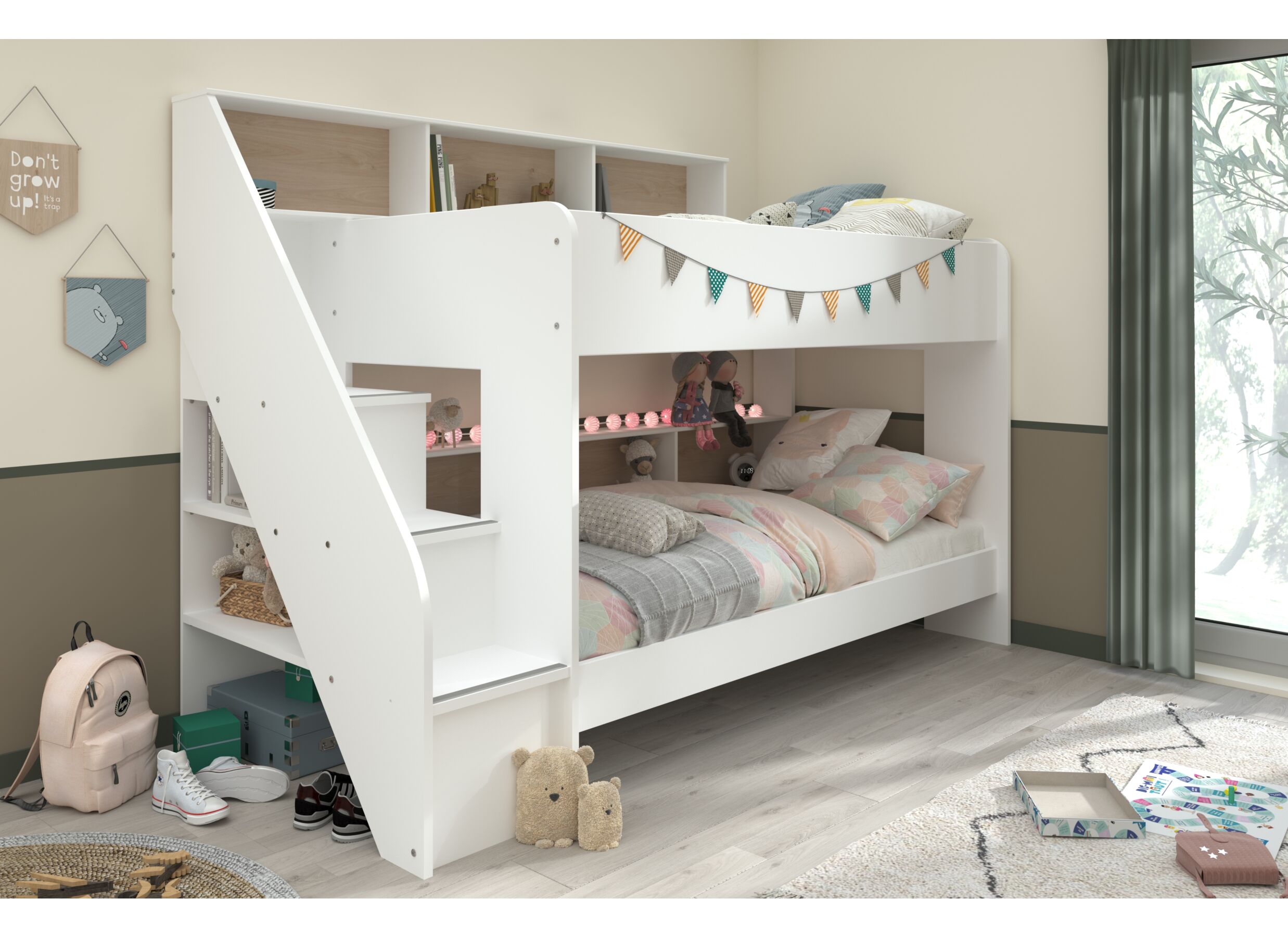 Lit superposé Bibliobed 90x200cm blanc chêne