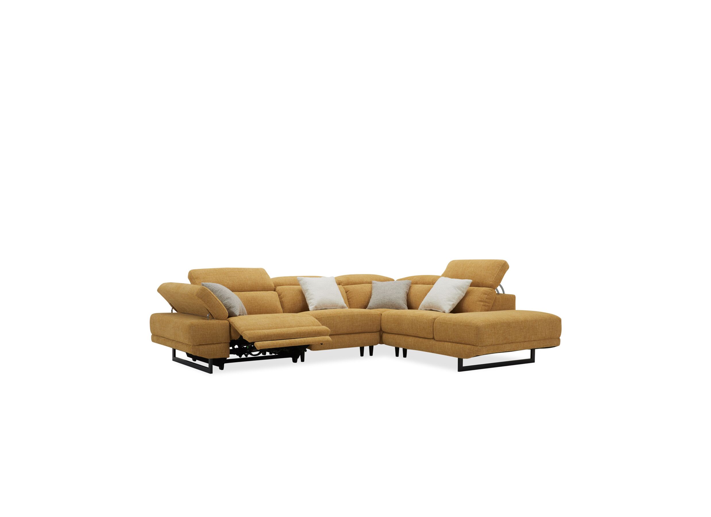 Aperçu - Canapé d'angle Exeter 299x240cm - tissu - chacha jaune avec relax
