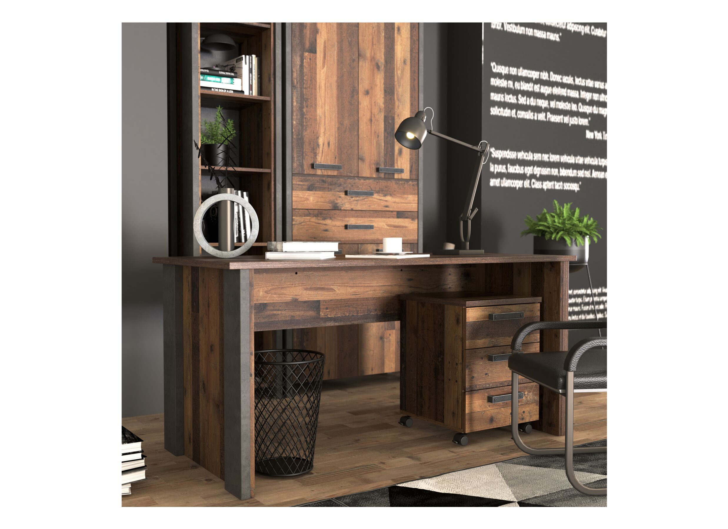 Bureau Clif-B 153x70x74cm - meubelplaat - old wood/beton